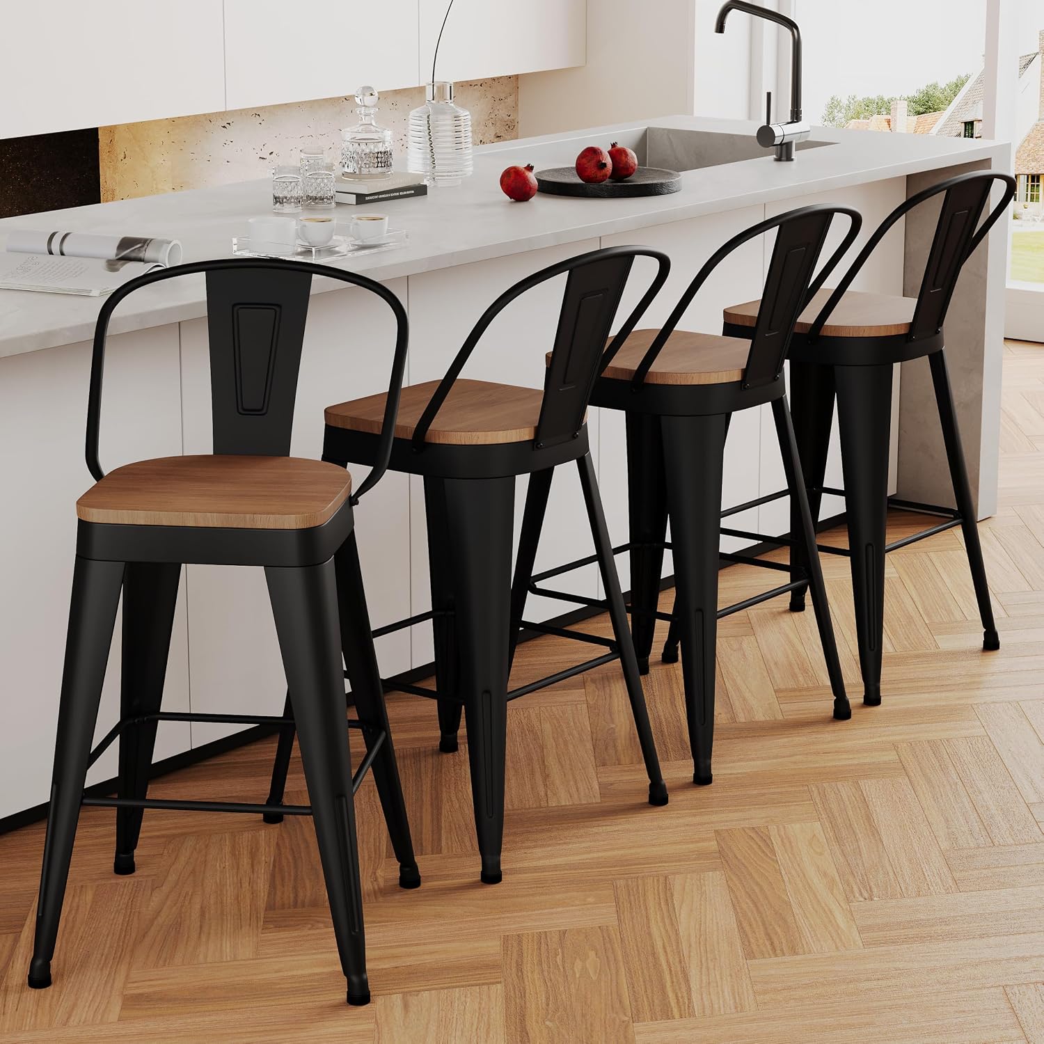 Aklaus Metal Bar Stools Set of 4