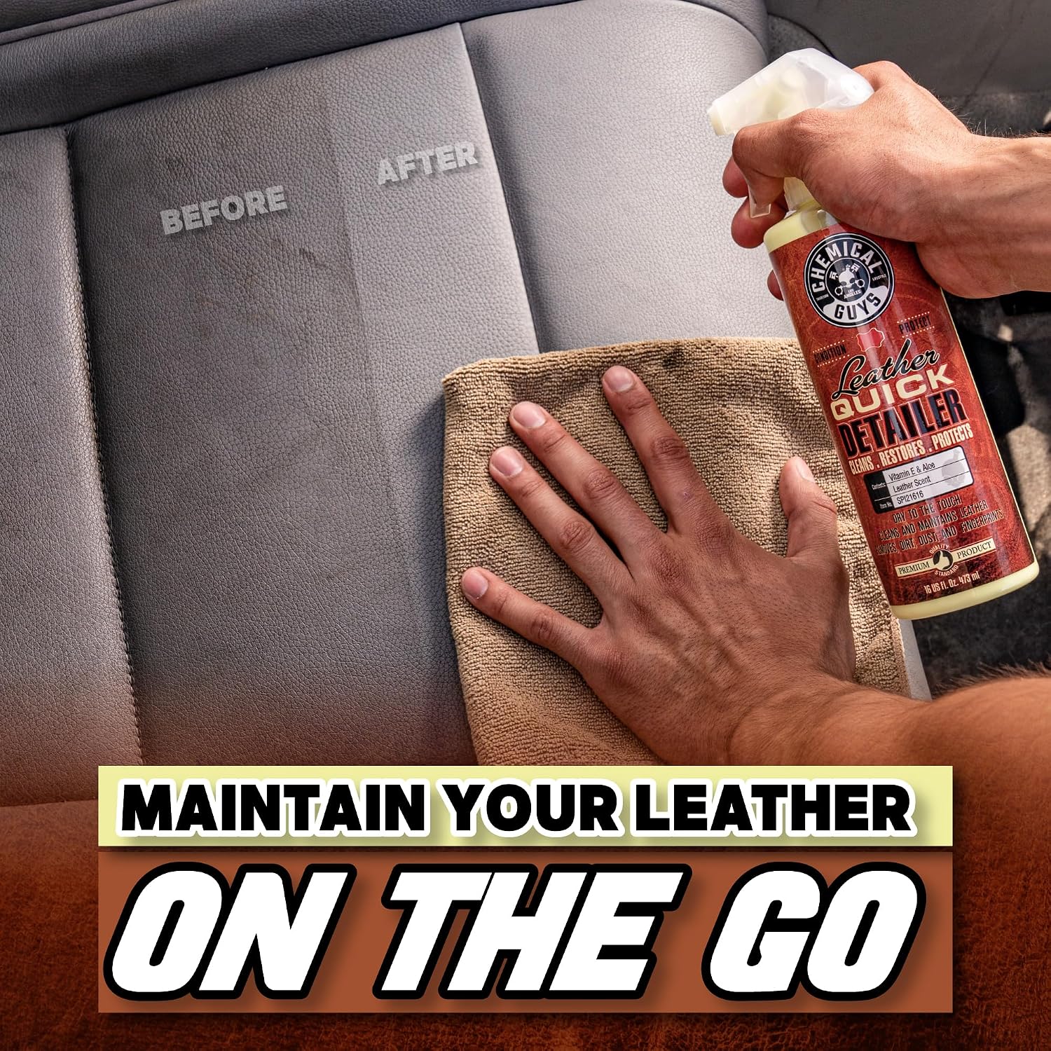 Chemical Guys, Leather Quick Detailer, Cleaner & Conditioner Spray, 16 oz | Quick spray cleans and conditions seats, furniture and apparel, safe on natural, synthetic and faux leather