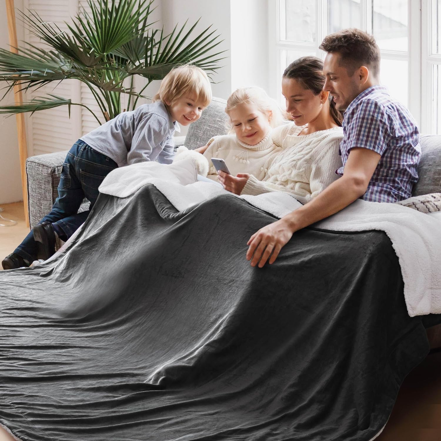 Bedsure GentleSoft Sherpa Fleece Throw Blanket for Couch, Non-Heated, Thick & Warm Cozy Blanket for Winter Fall, Soft Fuzzy Plush Throw Gifts for Women and Men, Grey, 50x60 Inches