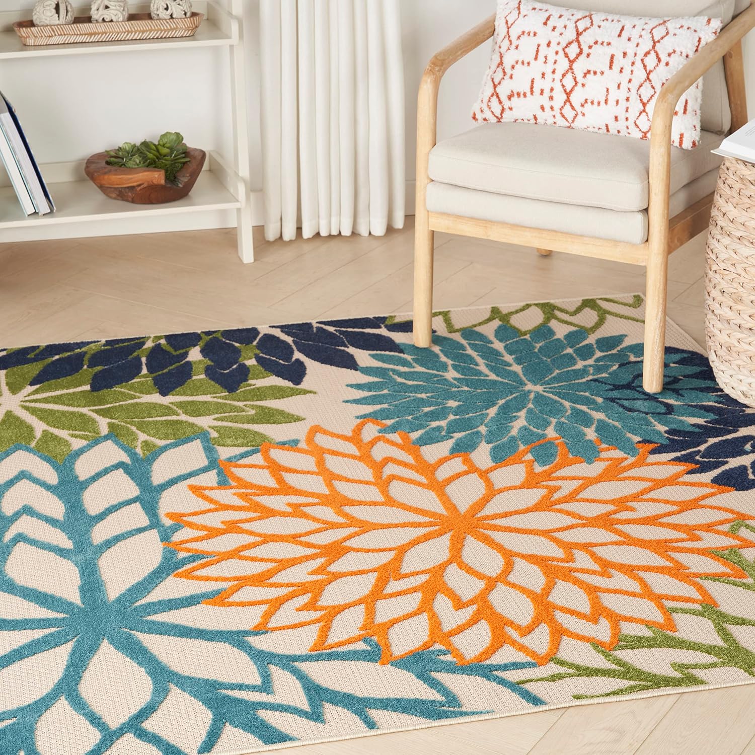 Nourison Home Aloha Indoor/Outdoor Black White 2'8" x 4' Area Rug, Tropical, Botanical, Easy Cleaning, Non Shedding, Bed Room, Living Room