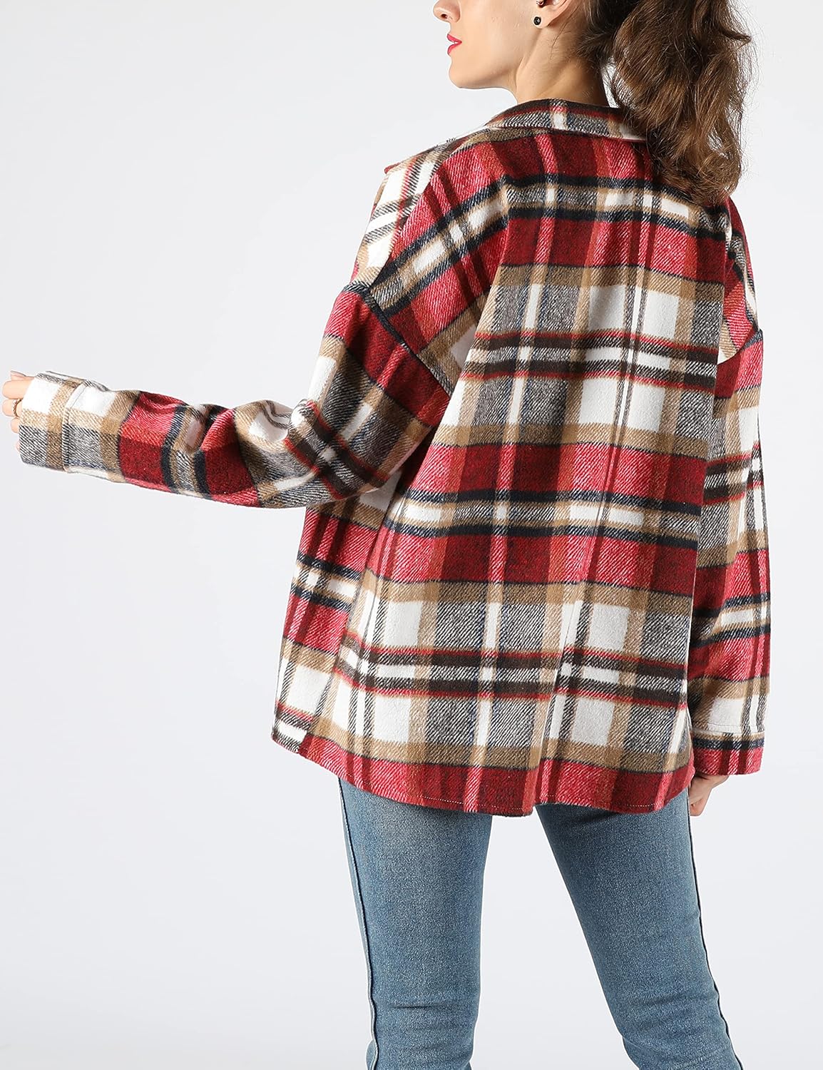 Yeokou Women's Plaid Flannel Shacket Oversized Button Down Long Sleeve Shirt Jacket Casual Spring Fall Outfits