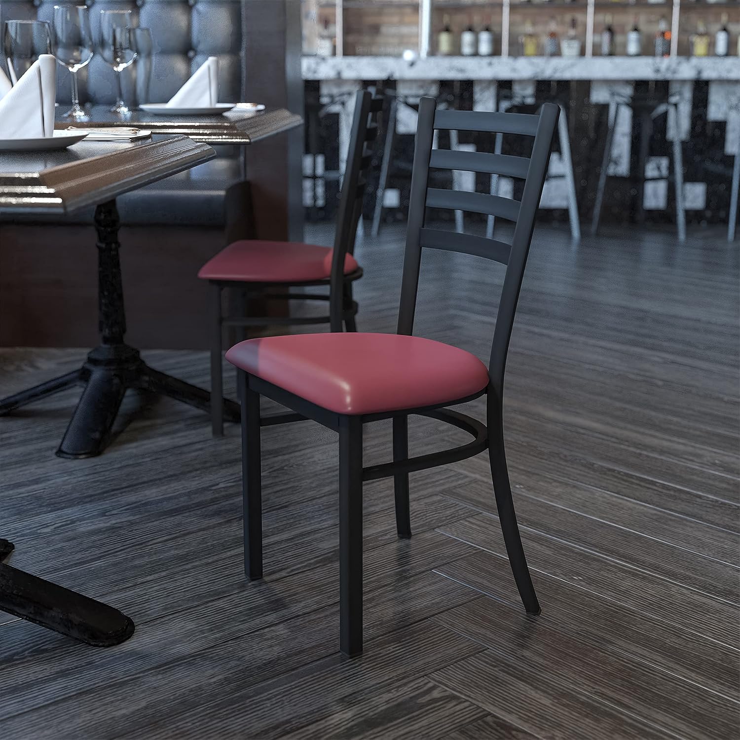 Flash Furniture Hercules Series Commercial Ladder Back Restaurant Chairs, Modern Lightweight Metal Dining Chairs with Padded Seats, Set of 2, Black