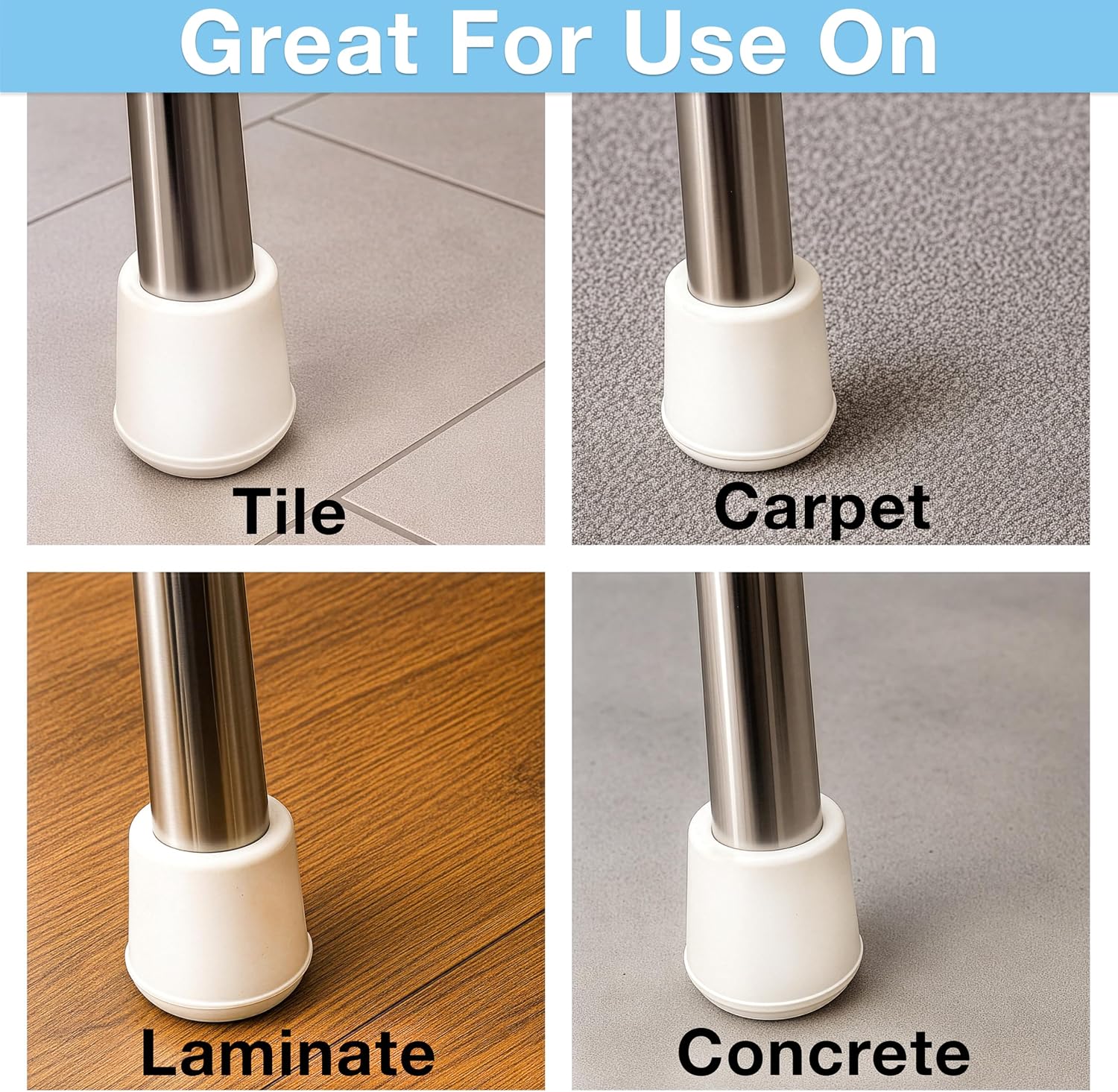 SoftTouch 7/8" Round Non-Marking Rubber Slip-On Chair Leg Tips, Nonslip Protective Furniture Leg Caps for Chairs, Stools, and Tables on Hard Surfaces
