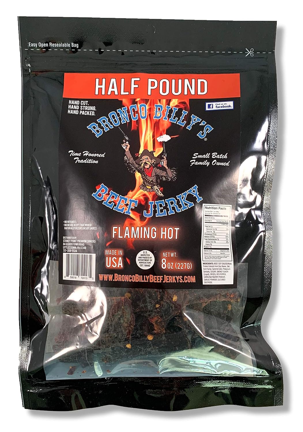 Bronco Billy's Beef Jerky Hickory Smoked Old Country Half Pound Resealable Bag