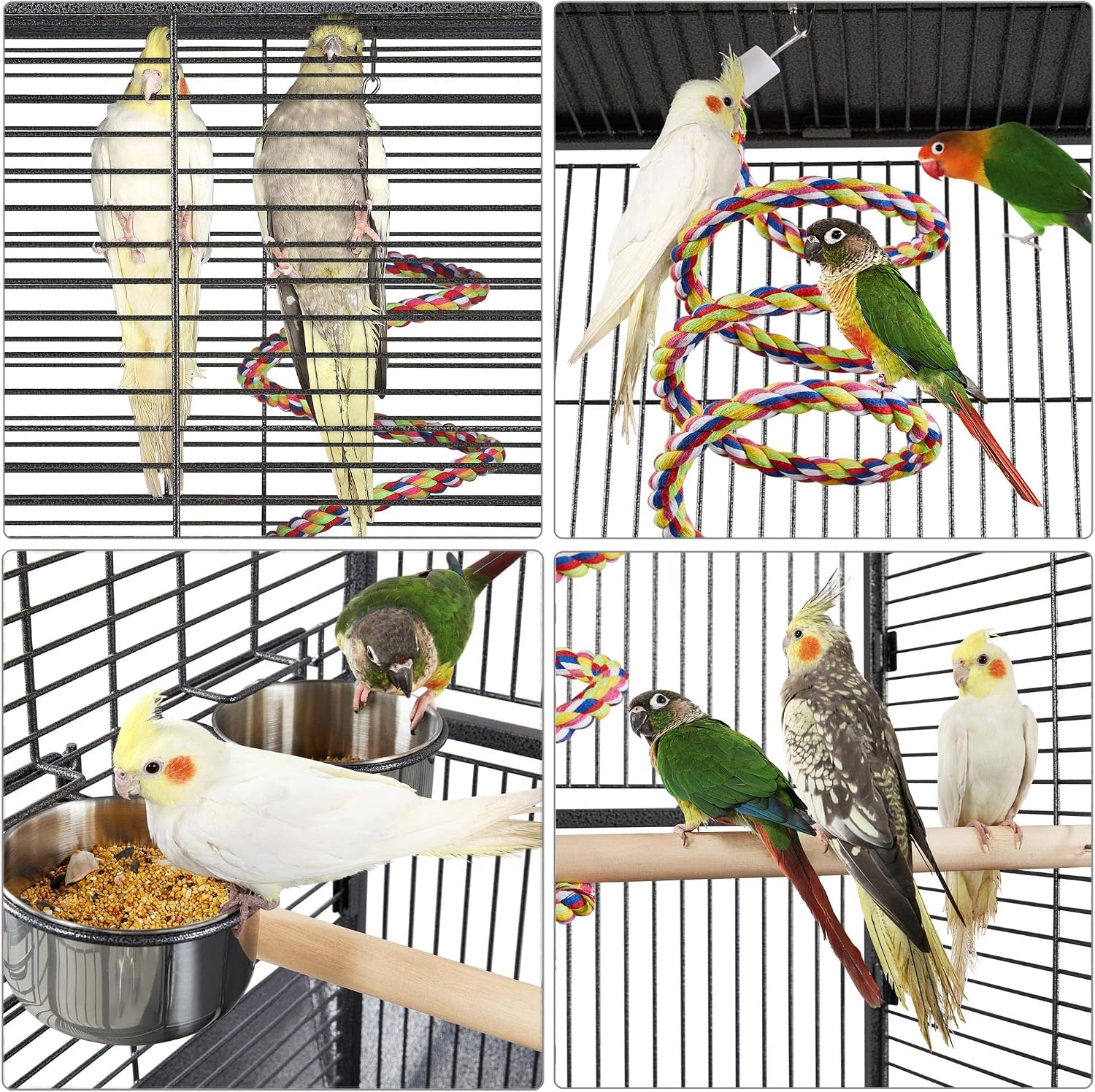 Yaheetech Wrought Iron Bird Cages, Play Top Large Aviary with Stand for Cockatiel Parrot Sun Parakeet Conures Lovebird Budgie Finch African Grey White, 61-inch