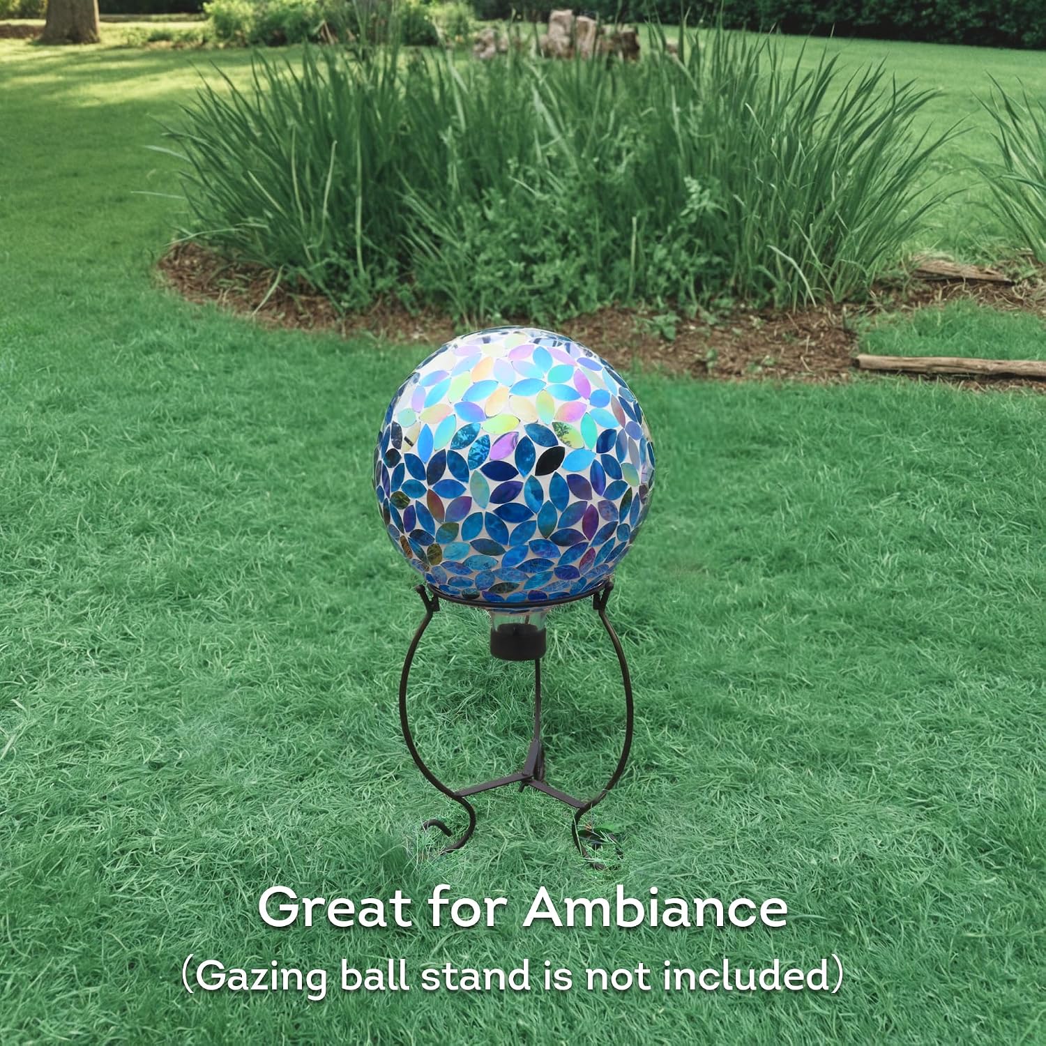 Lily's Home Colorful Mosaic Glass Gazing Ball, Designed with a Stunning Holographic Petal Mosaic Pattern to Bring Color and Reflection to Any Home and Garden, Red and Gold (10" Diameter)