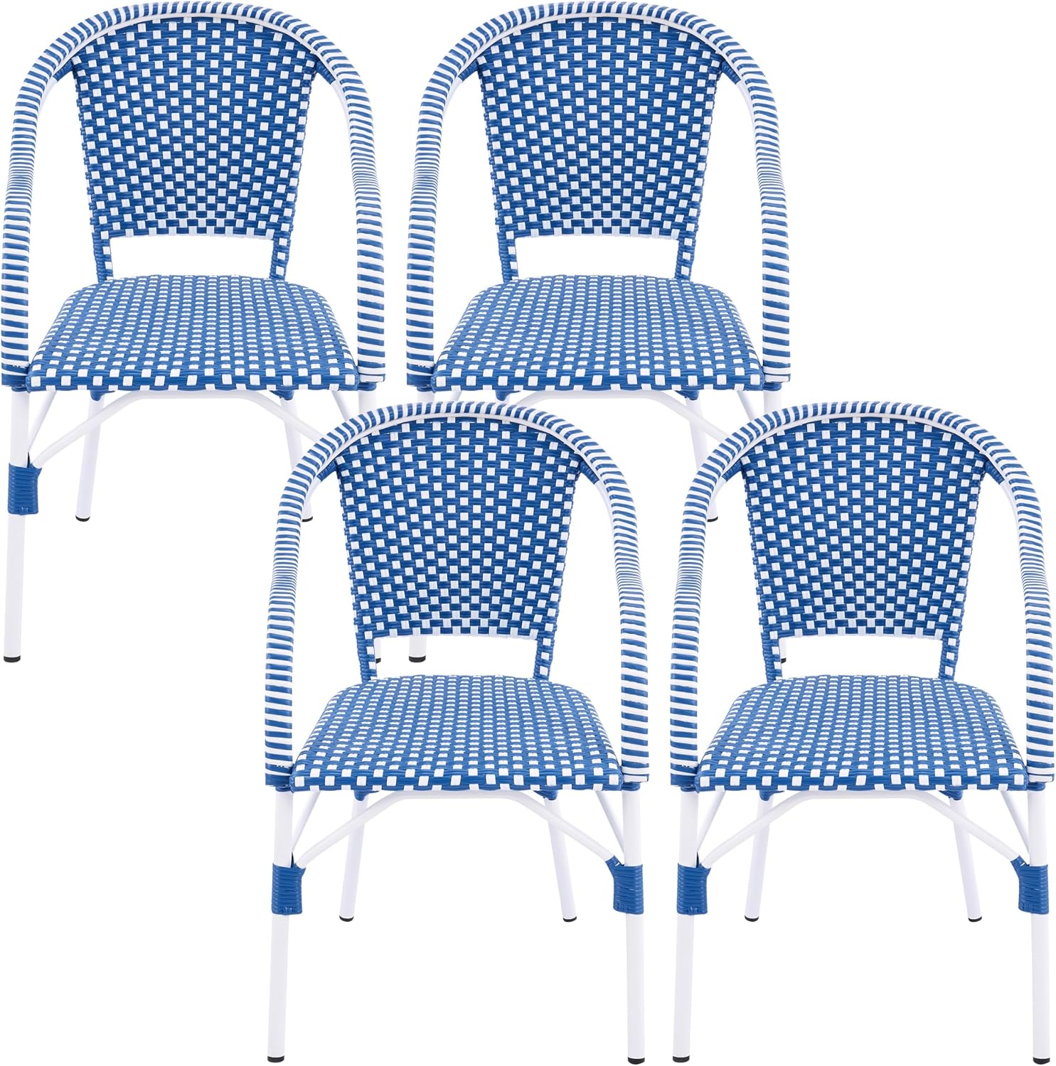 Christopher Knight Home Gwendolyn Outdoor French Bistro Chairs (Set of 4), Black + White + Bamboo Print Finish