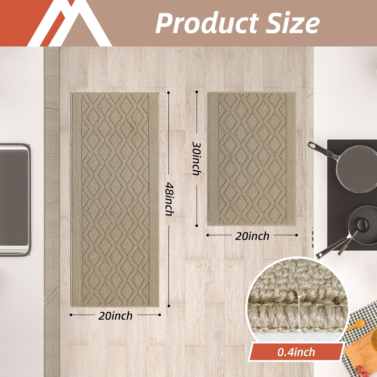 COSY HOMEER 48x20Inch/30X20Inch Kitchen Rug Mats,Grey