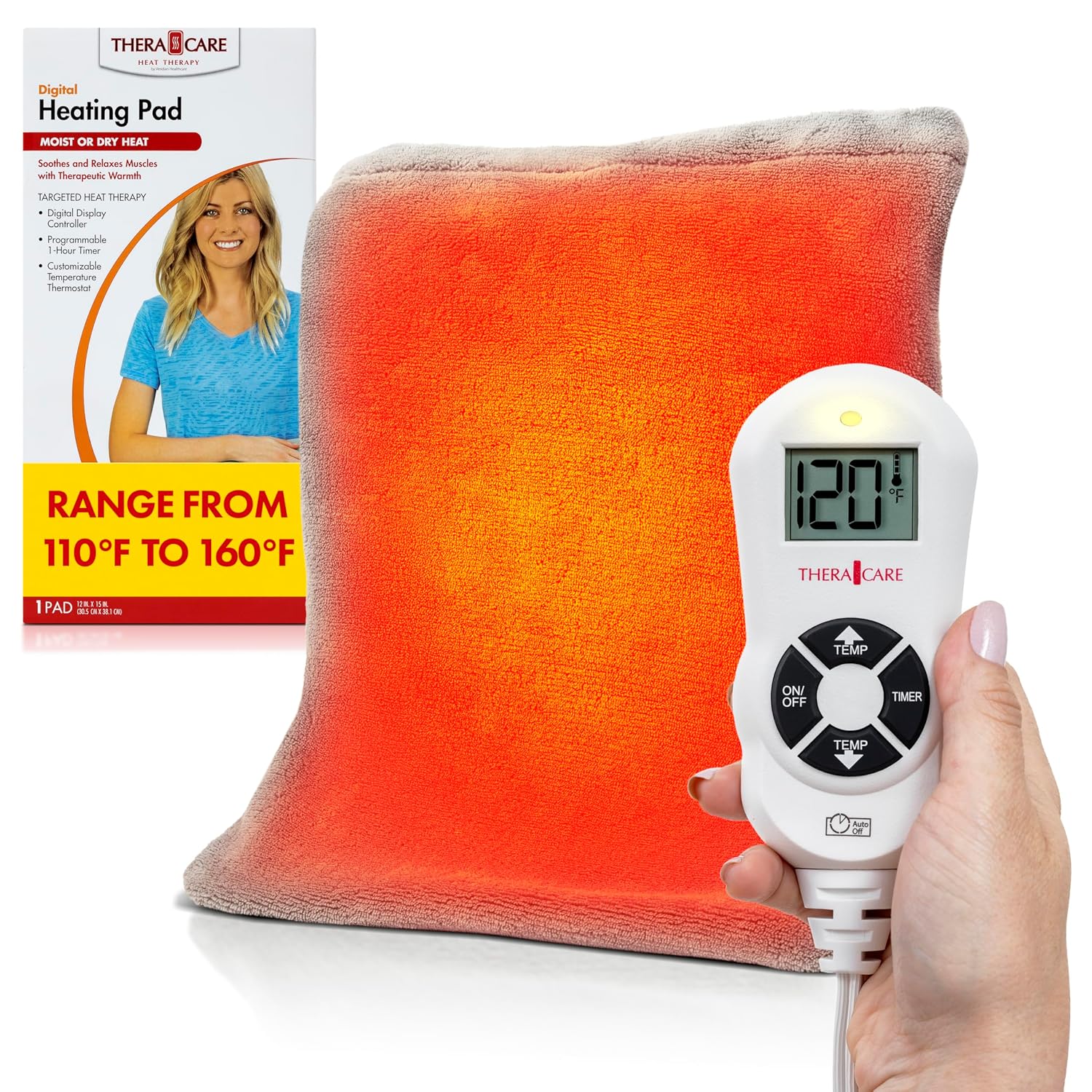 Deluxe Heating Pad Moist/Dry Heat Therapy | Moist & Dry Heat Therapy for Sore Muscles, 4 Heat Settings, Sponge Included, Machine-Washable Cover
