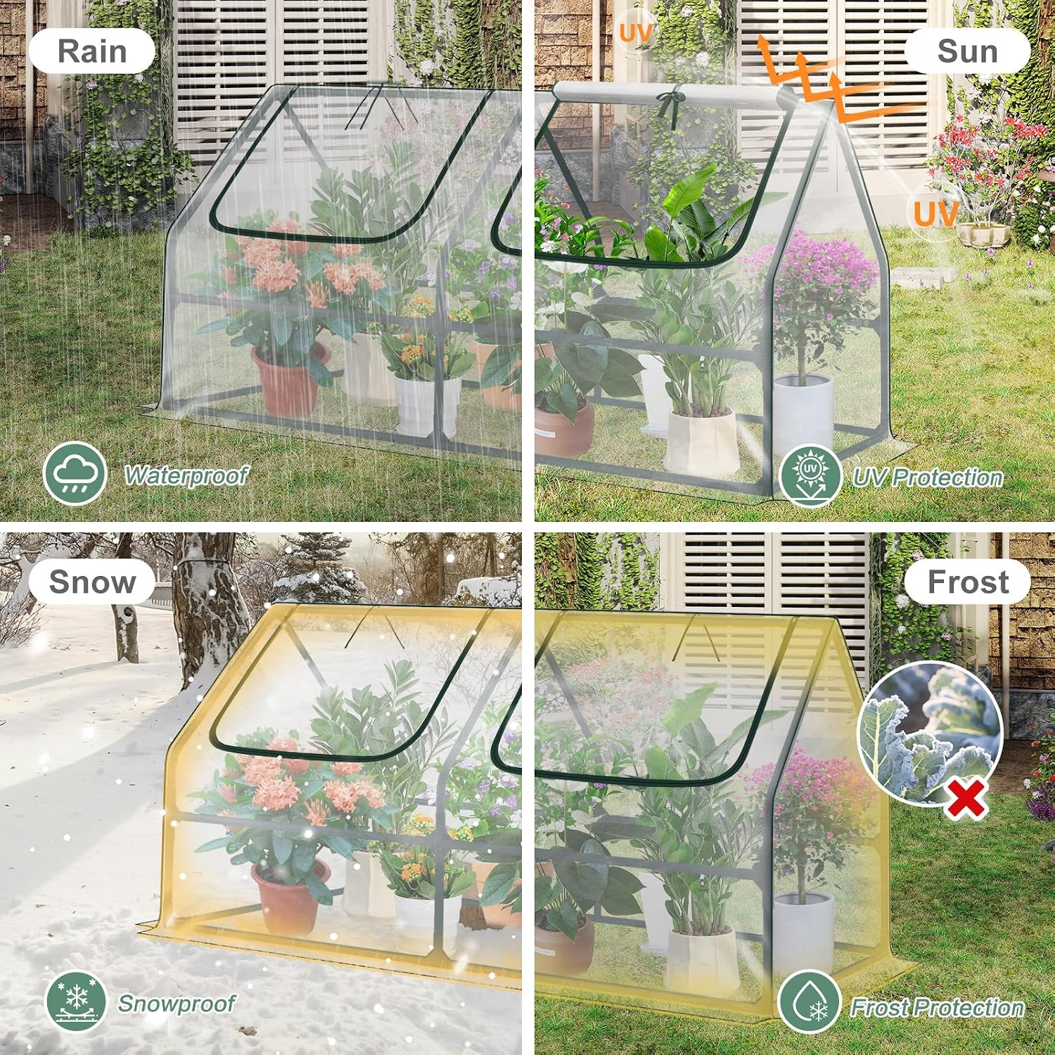 Aoodor 6 x 3 x 3 ft Mini Greenhouse with 2 Zipper Doors, Water-Resistant, UV-Protected for Flowers, Vegetables, and Herbs, Green