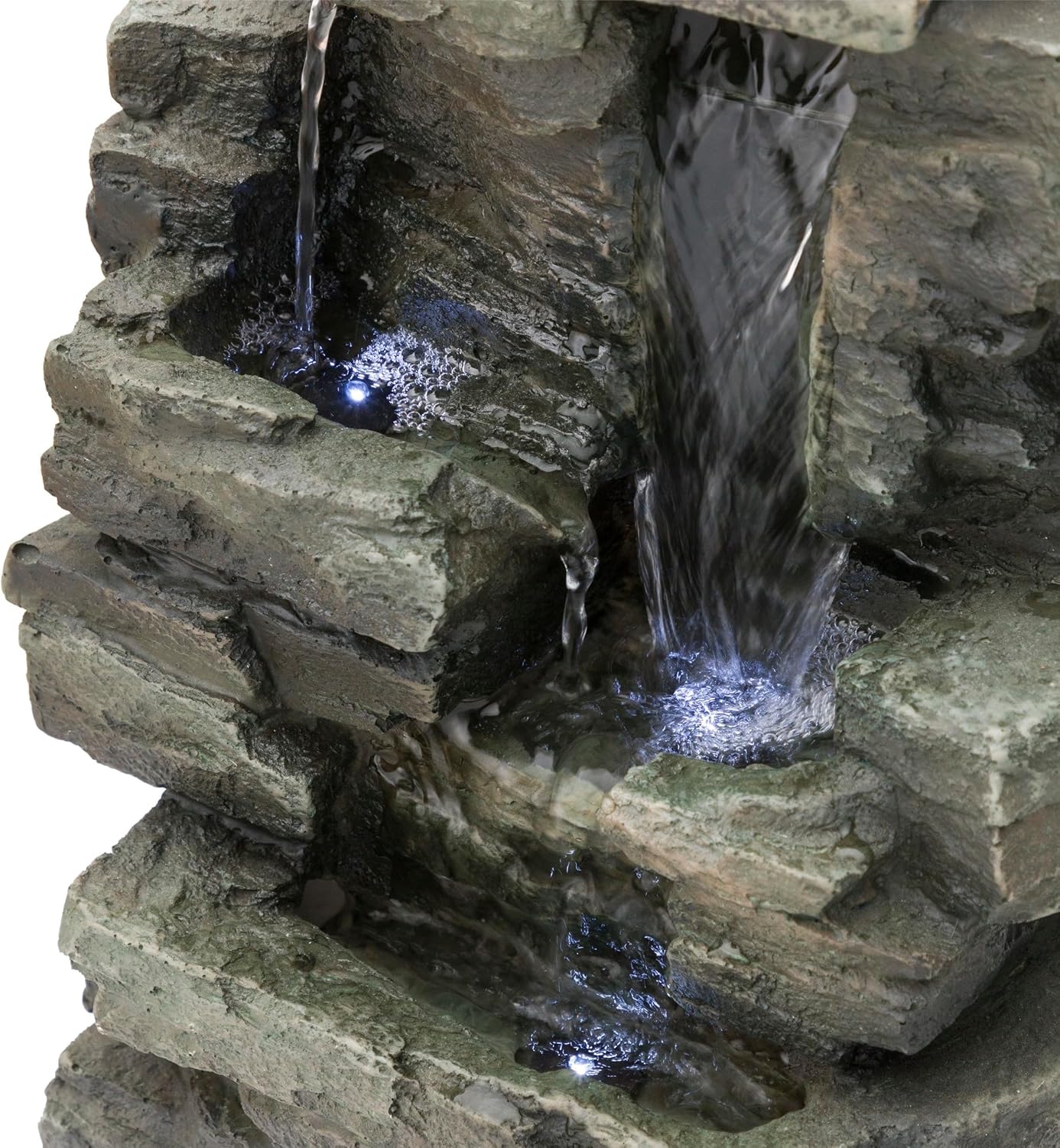 Alpine Corporation 13" Tall Indoor Tabletop Water Fountain, 4 Tier Cascading Water Feature with LED Lights for Home, Office, Living Room, or Zen Decor, Gray