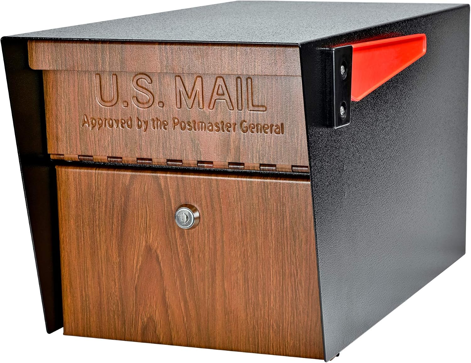 Mail Boss Curbside, Wood Grain 7510 Mail Manager Locking Security Mailbox, Steel, Black | Patented anti-pry lock, accepts small packages
