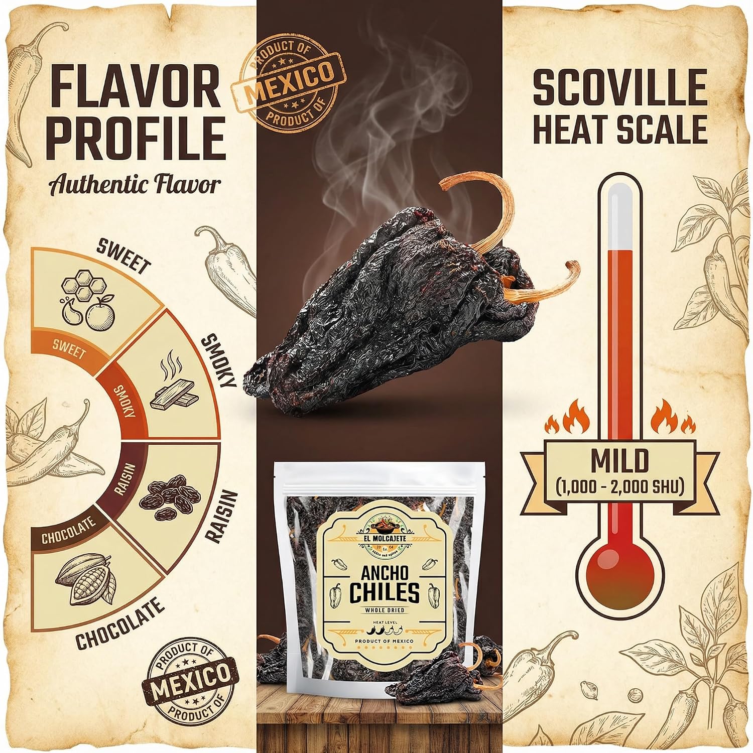 Dried Ancho Chiles 8oz Whole Mild Mexican Chili Peppers Mole Enchiladas | Sweet smoky dried poblano. Rehydrate for birria, tamales, salsa, sauces & stews. All natural. Resealable bag.