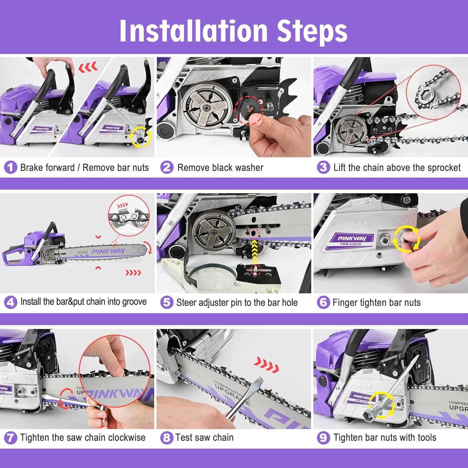 2-cycle 63CC Chainsaw Saw Gas Powered 20" Chain Saws Cordless Petrol Saw Handheld Chainsaw for Cutting Wood Trees Branches (63ACK)