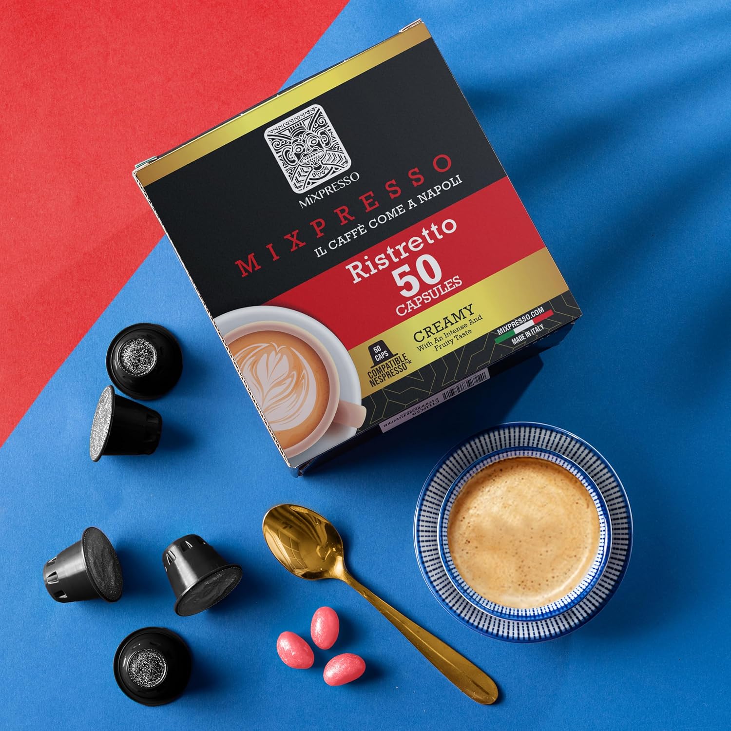 Mixpresso Classe Coffee Espresso Capsules Compatible With Nespresso Original Brewers, Single Cup Coffee Pods 100% from Italy, Medium Roast 80% Arabica Espresso, 50 Count Coffee Capsule Intensity 8/12 | 50 Count Single Cup Coffee Pods Compatible With Nesp…
