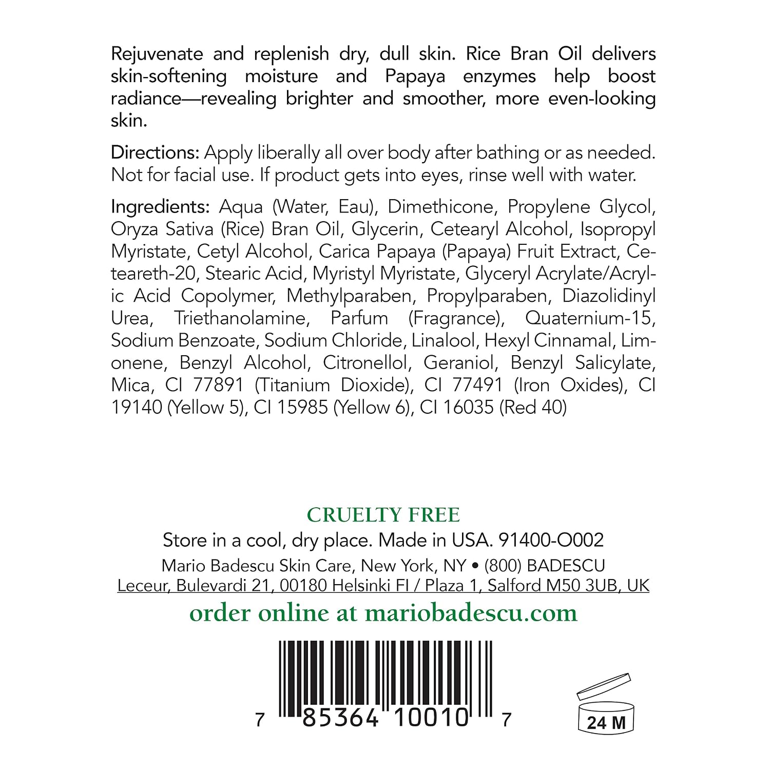 Mario Badescu Body Lotion, Nourishing and Softening Body and Hand Moisturizer For All Skin Types