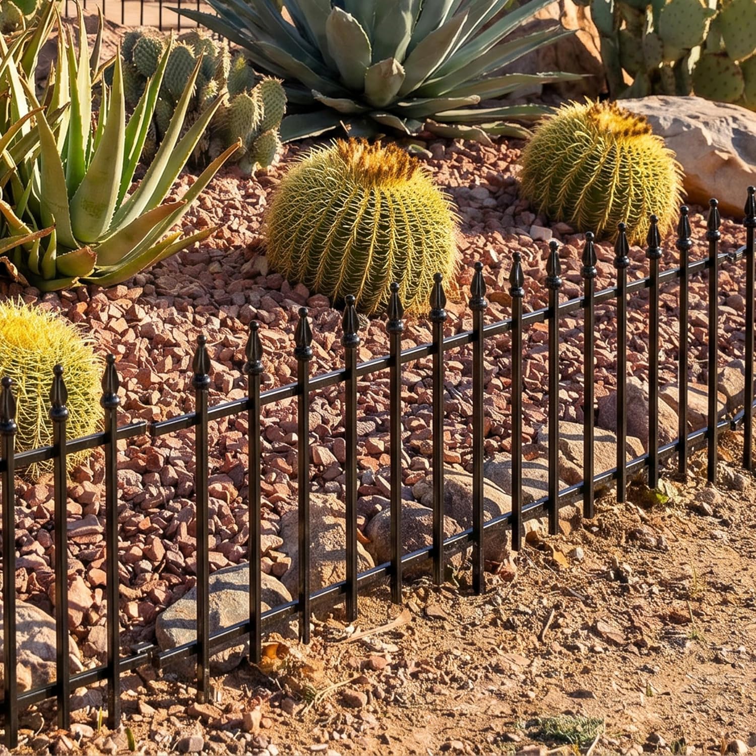 Sunnydaze Decorative Garden Fence Border, 9ft, 5 Panels, Black | 22" W x 18" H No Dig Metal Edging for Flower Beds, Yard, Lawn, Pathways & Landscaping, Roman Finial Design