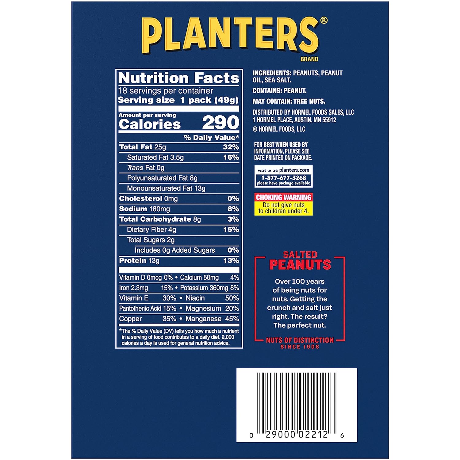 PLANTERS Salted Peanuts, Plant Based Protein Snacks, 1 Oz (48 Ct) | Roasted Salted Nuts Snack Packs. Kosher. Bag. Snacks for Adults. Individual Snacks