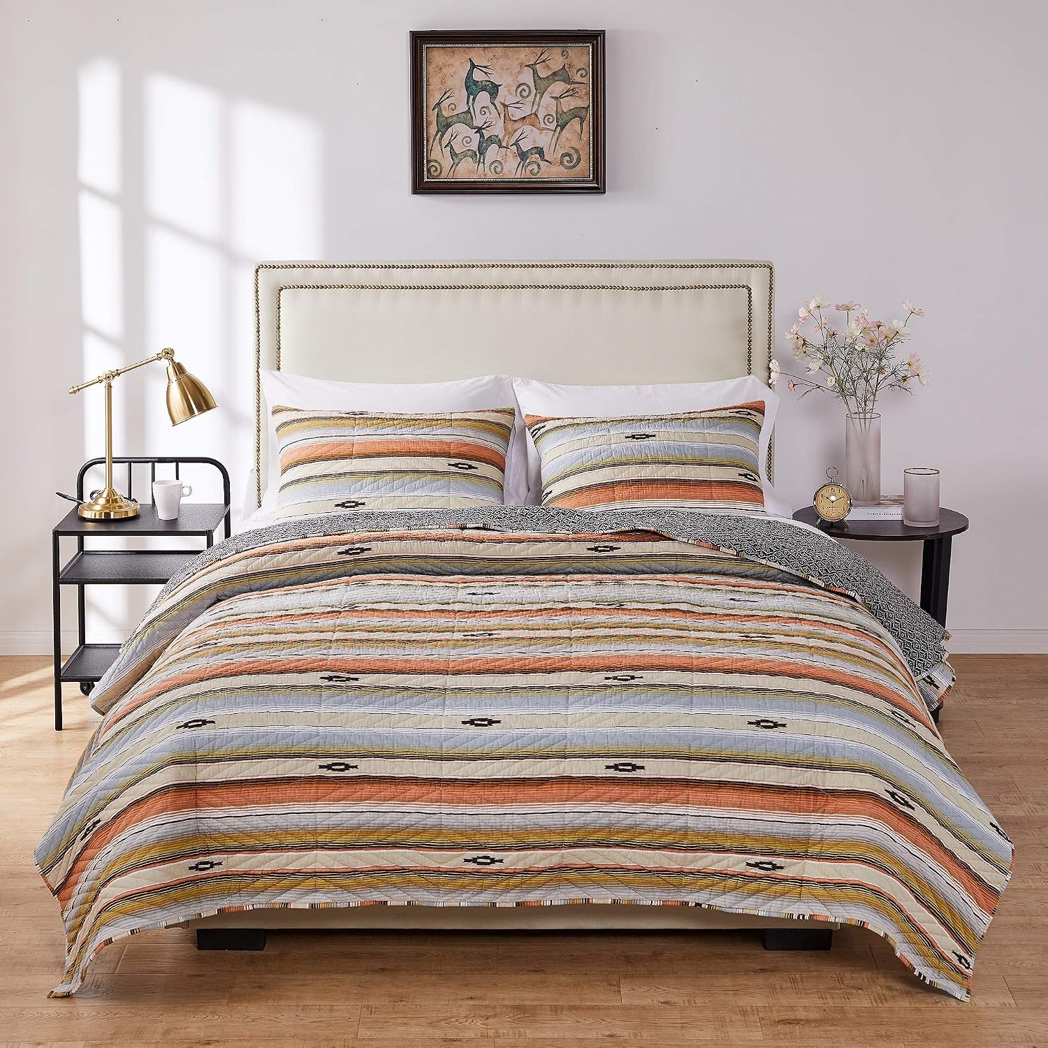 Greenland Home Fashions Ultra-Soft, Reversible, Brushed Microfiber Quilt Set, 3-Piece Full/Queen, Misty Bloom