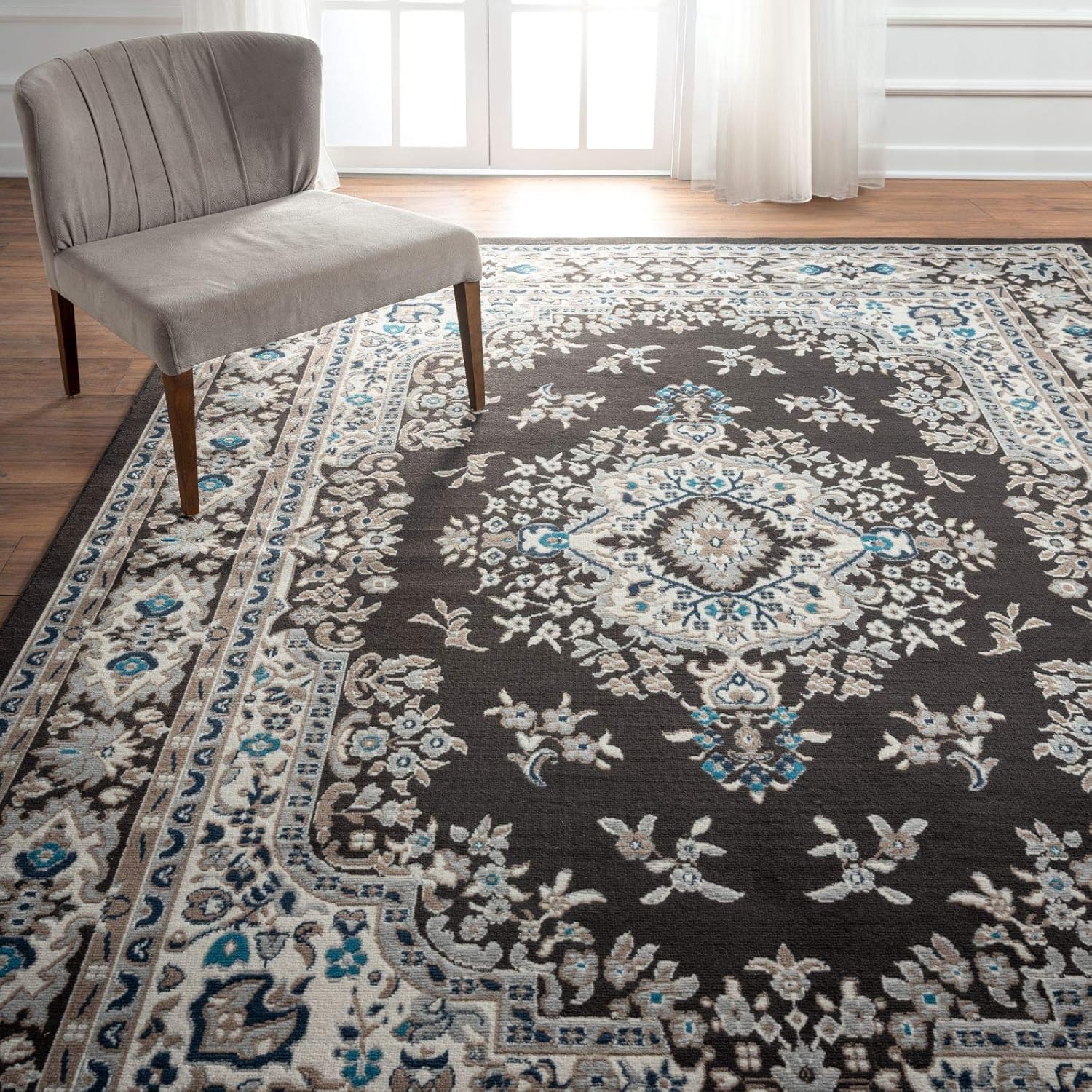 Home Dynamix Premium Sakarya Traditional Medallion Border Area Rug, Ivory/Brown, 7'9"x10'8" Rectangle