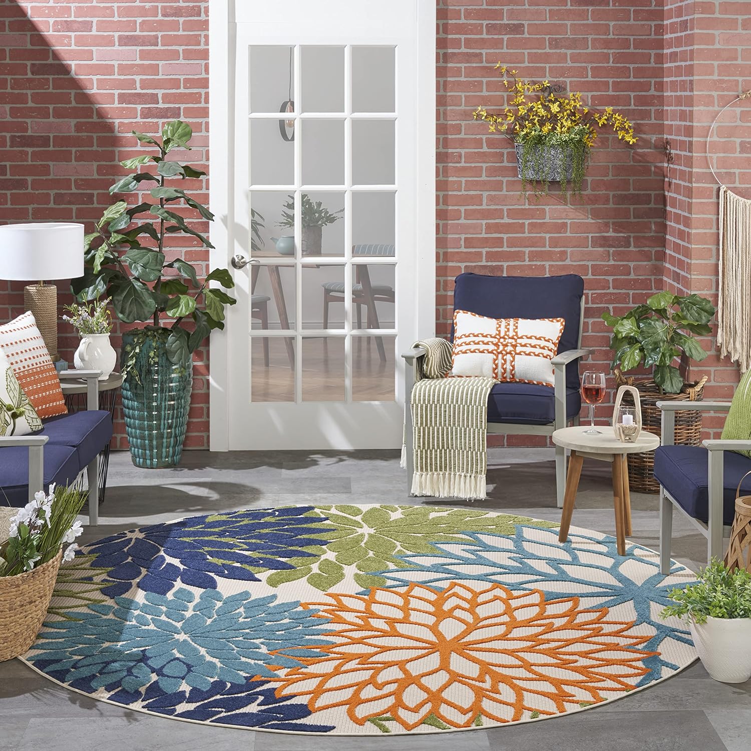 Nourison Home Aloha Indoor/Outdoor Black White 2'8" x 4' Area Rug, Tropical, Botanical, Easy Cleaning, Non Shedding, Bed Room, Living Room