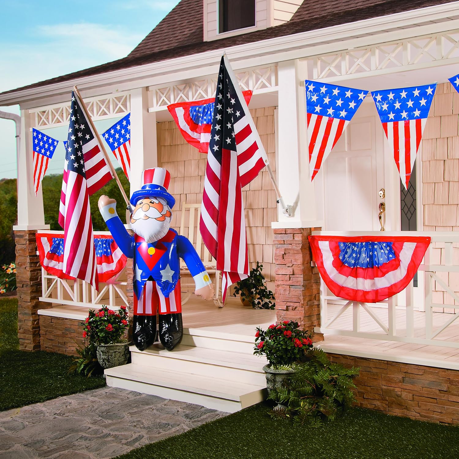 Fun Express 64" Jumbo Blow Up Uncle Sam Inflatable – 5+ Foot Patriotic 4th of July Decorations Outdoor Yard Decor | Heavy Duty Patriotic for
