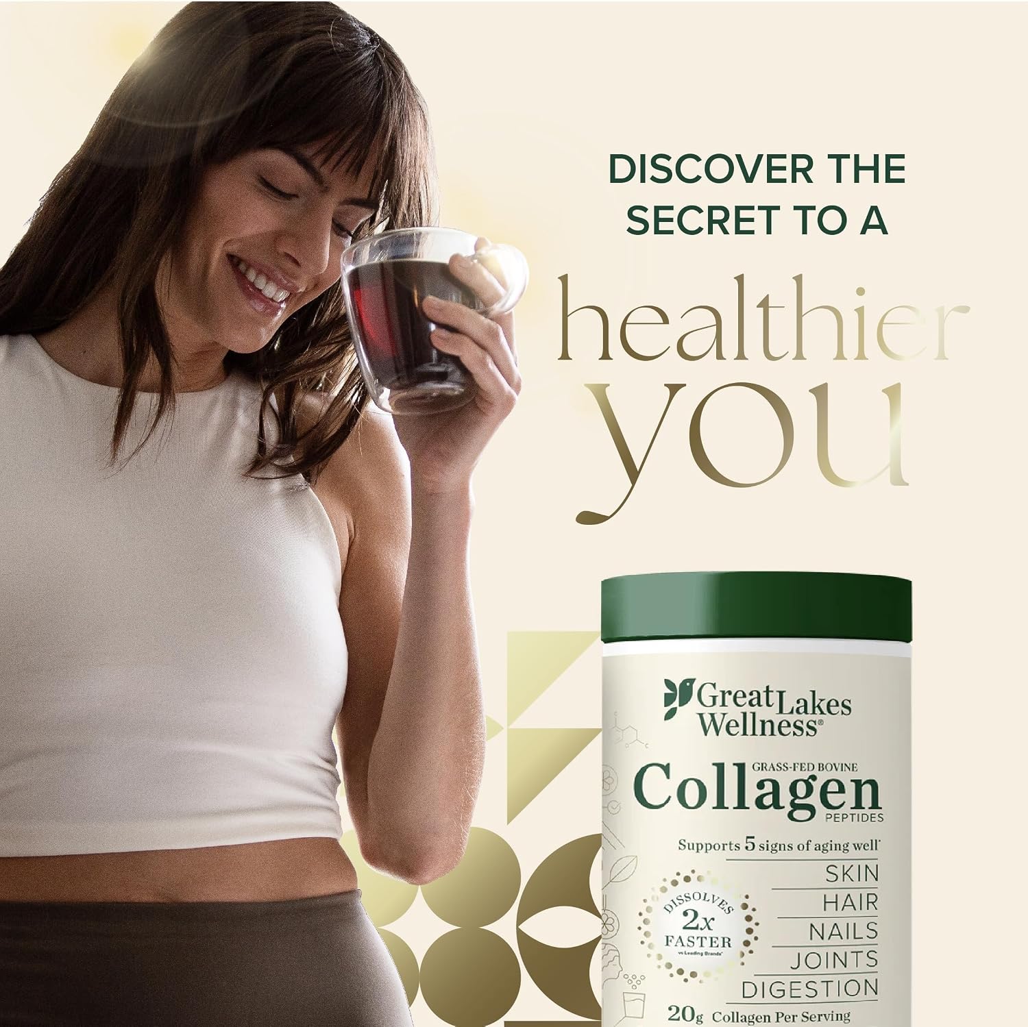 Great Lakes Wellness Collagen Peptides Powder – Supports Skin, Hair, Nails, Joints & Digestion – Hydrolyzed, Non-GMO, Keto & Kosher – Pure Collagen Protein (16 oz, 22 Servings) Packaging may vary