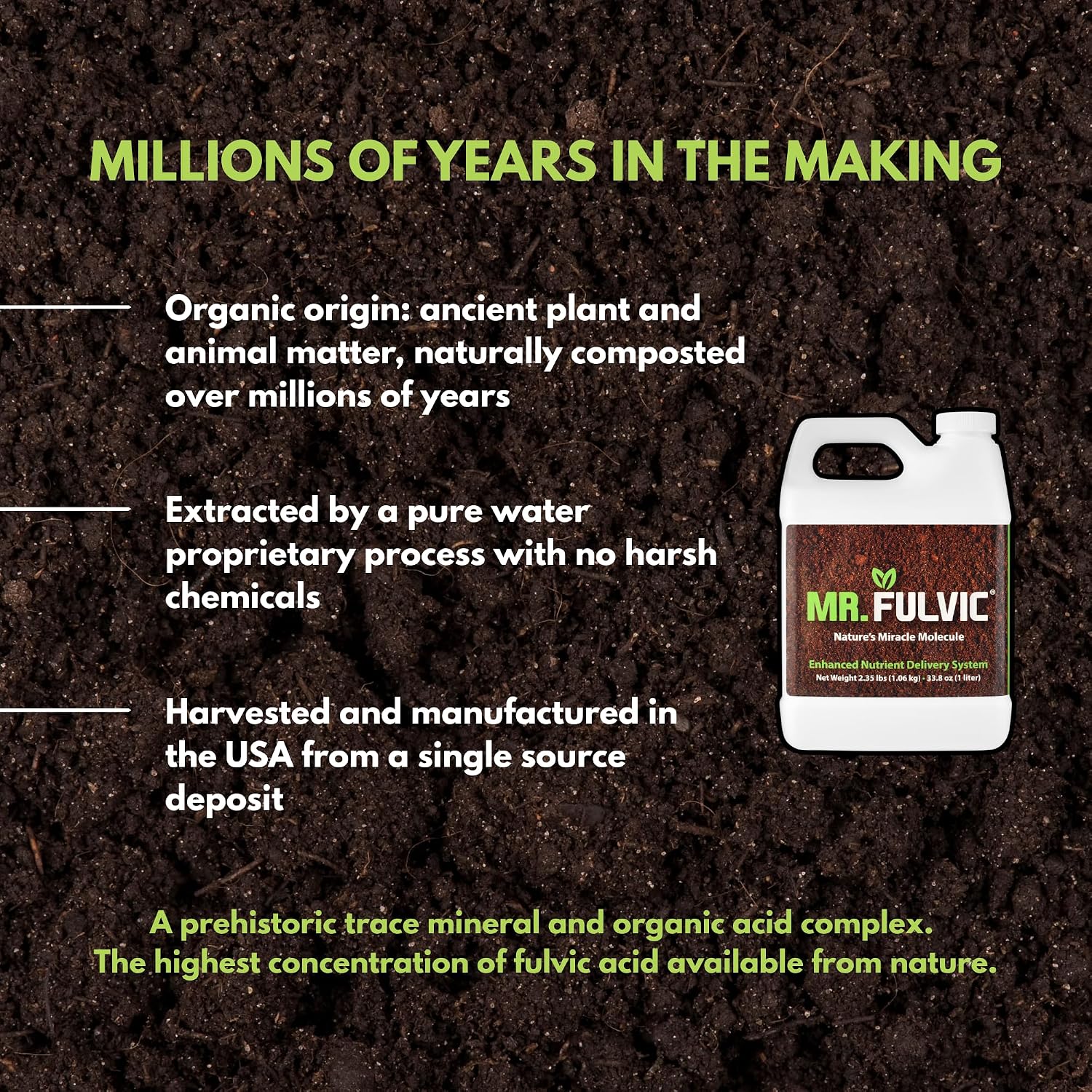 Mr. Fulvic Organic Fulvic Acid for Plants | Liquid Humic Soil Amendment & Nutrient Enhancer | Boosts Root Growth, Yield & Plant Health | Hydroponics