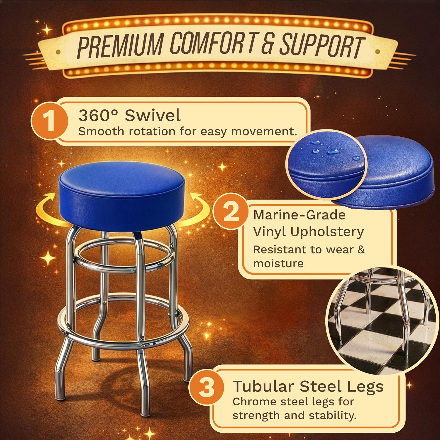 Trademark Gameroom Bar Stool - Blue Stool with Foam Padded Seat - Swivel Chair for Game Room, Garage, or Home Bar
