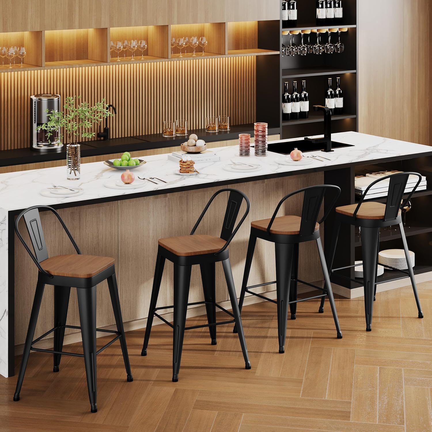 Aklaus Metal Bar Stools Set of 4