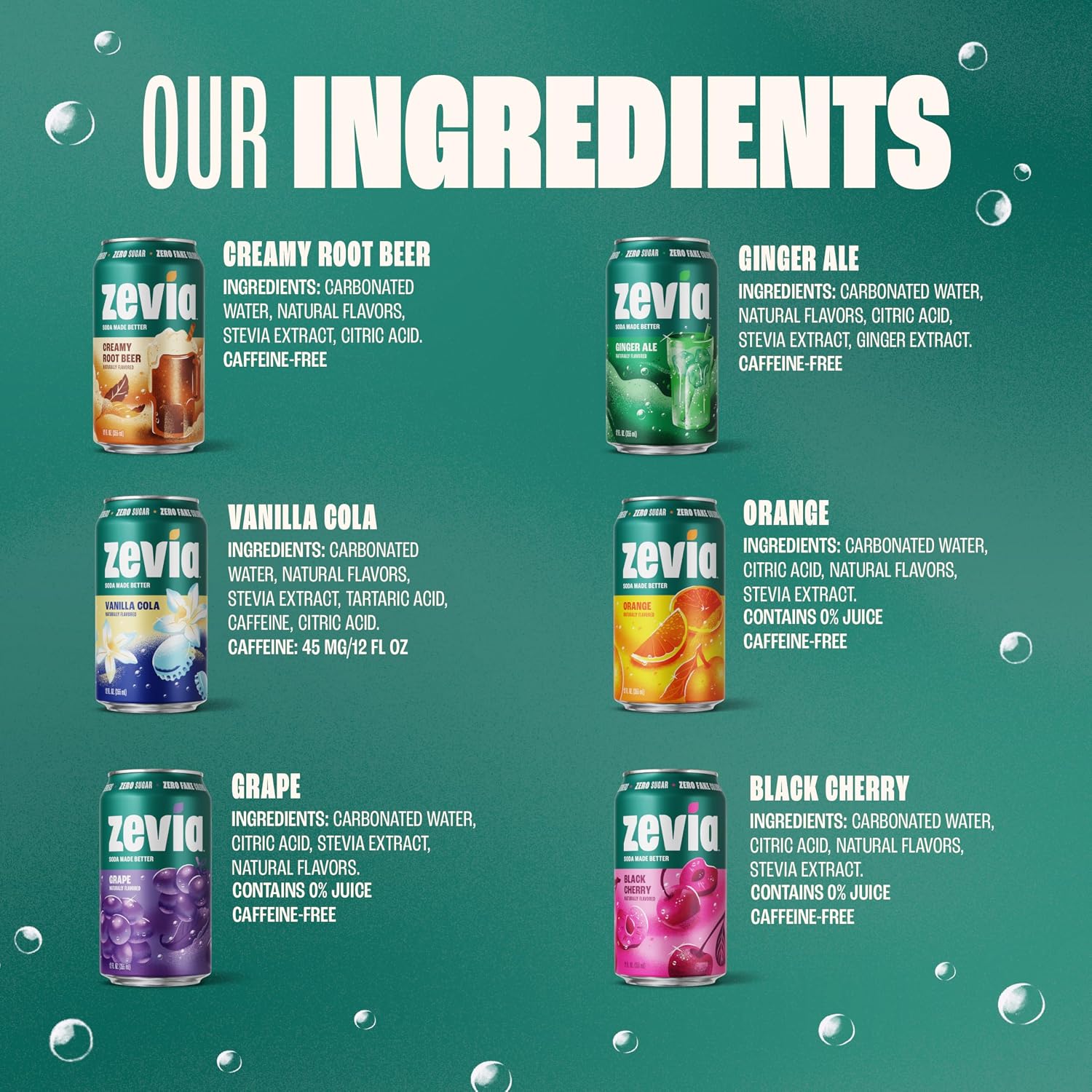 Zevia Zero Sugar Soda, Orange Creamsicle, 12 oz Cans (24-Pack) – Caffeine Free, Naturally Sweetened, No Calorie Soda - Non-GMO Project Verified, Gluten-Free, Vegan