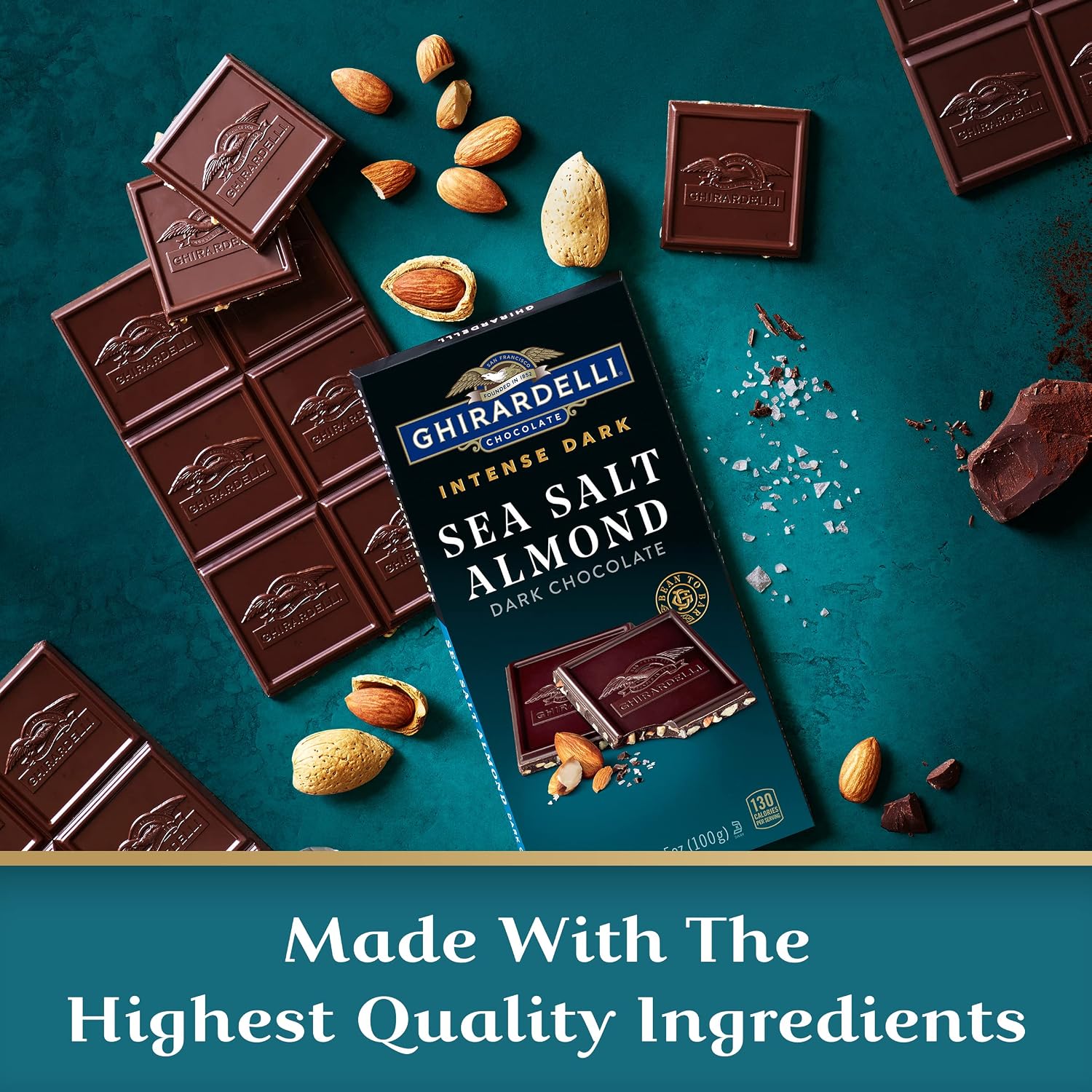 GHIRARDELLI Intense Dark Chocolate Bar, Sea Salt Almond, 3.5 Oz Bar (Pack of 12)