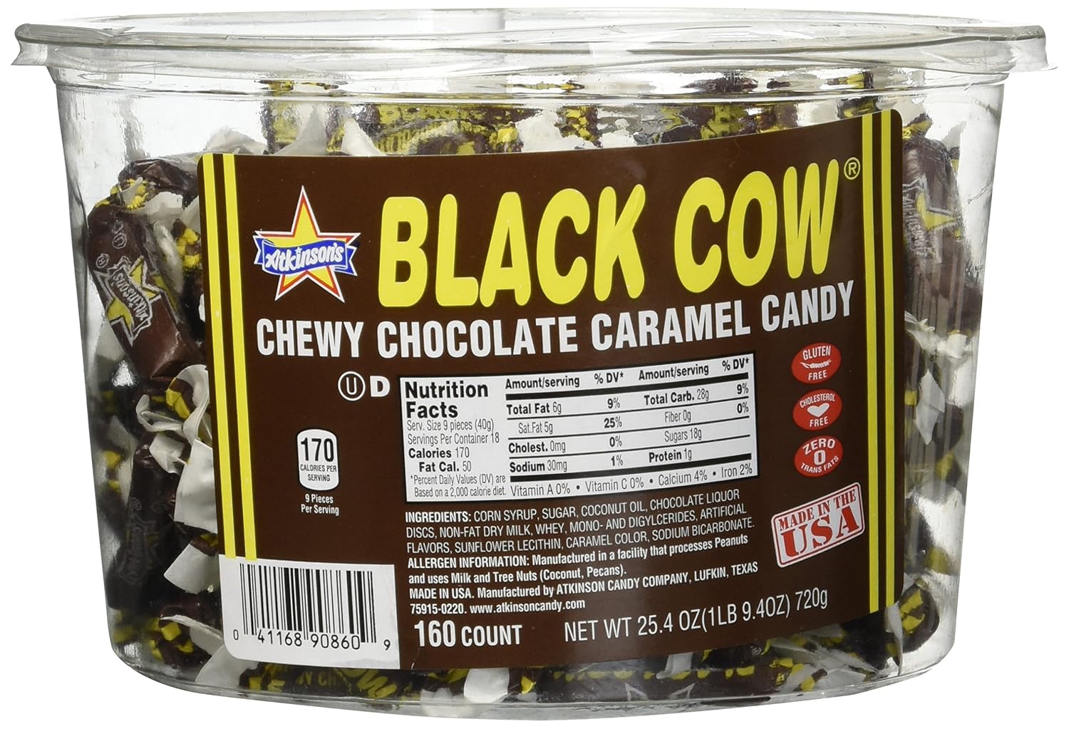 Atkinson's Black Cow Chocolate Caramel Bite Size Candy, 0.16oz