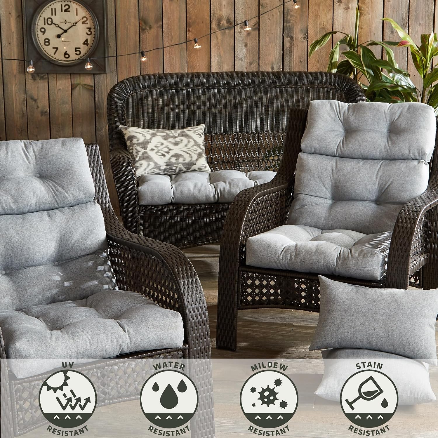 Greendale Home Fashions Outdoor 44x22-inch High Back Chair Cushions (Set of 2), Cement