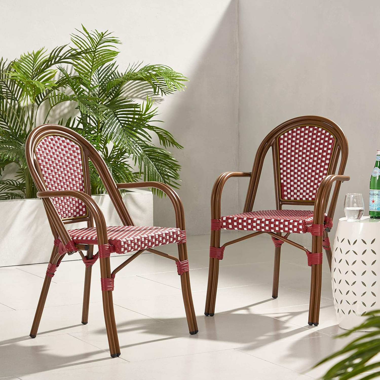 Christopher Knight Home Anastasia Outdoor French Bistro Chair (Set of 2), Black + White + Bamboo Print Finish