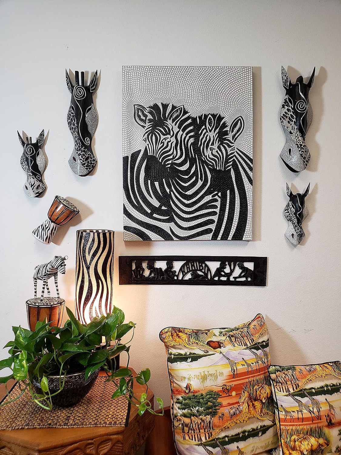 Giraffe Zebra Face Mask Wall Hanging Décor Hand Painted Patterns African Safari Style Decorative Accent Contemporary Variation An Awesome Gifting