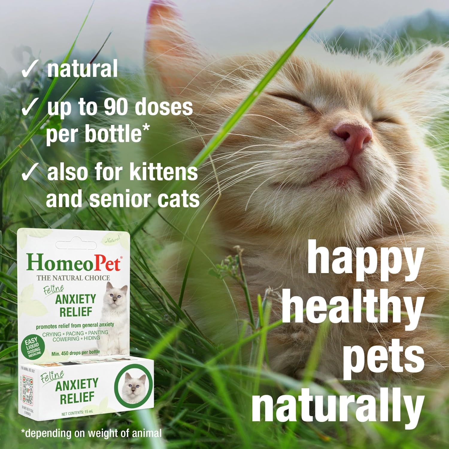 HomeoPet Feline Anxiety Relief, Supplement for Cats, 15 Milliliters | Natural pet stress and anxiety support for cats