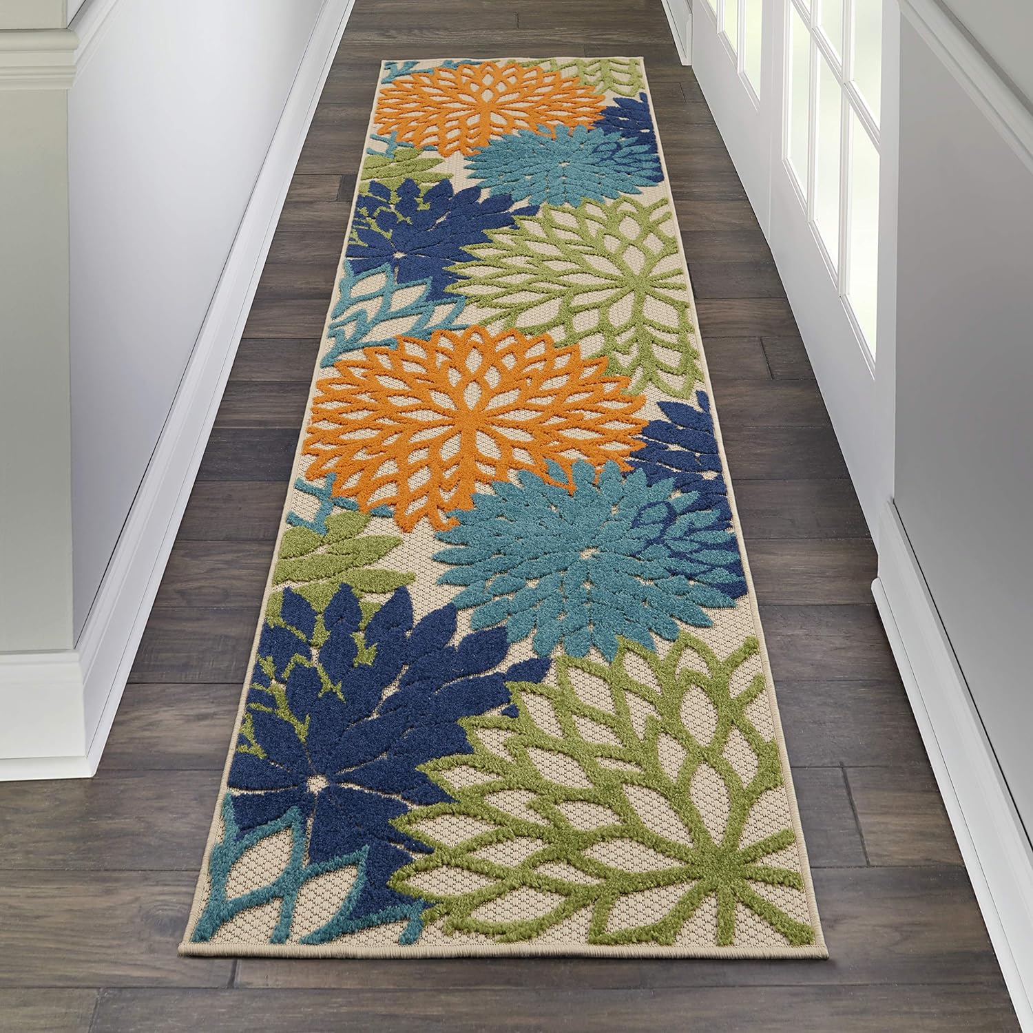 Nourison Home Aloha Indoor/Outdoor Black White 2'8" x 4' Area Rug, Tropical, Botanical, Easy Cleaning, Non Shedding, Bed Room, Living Room
