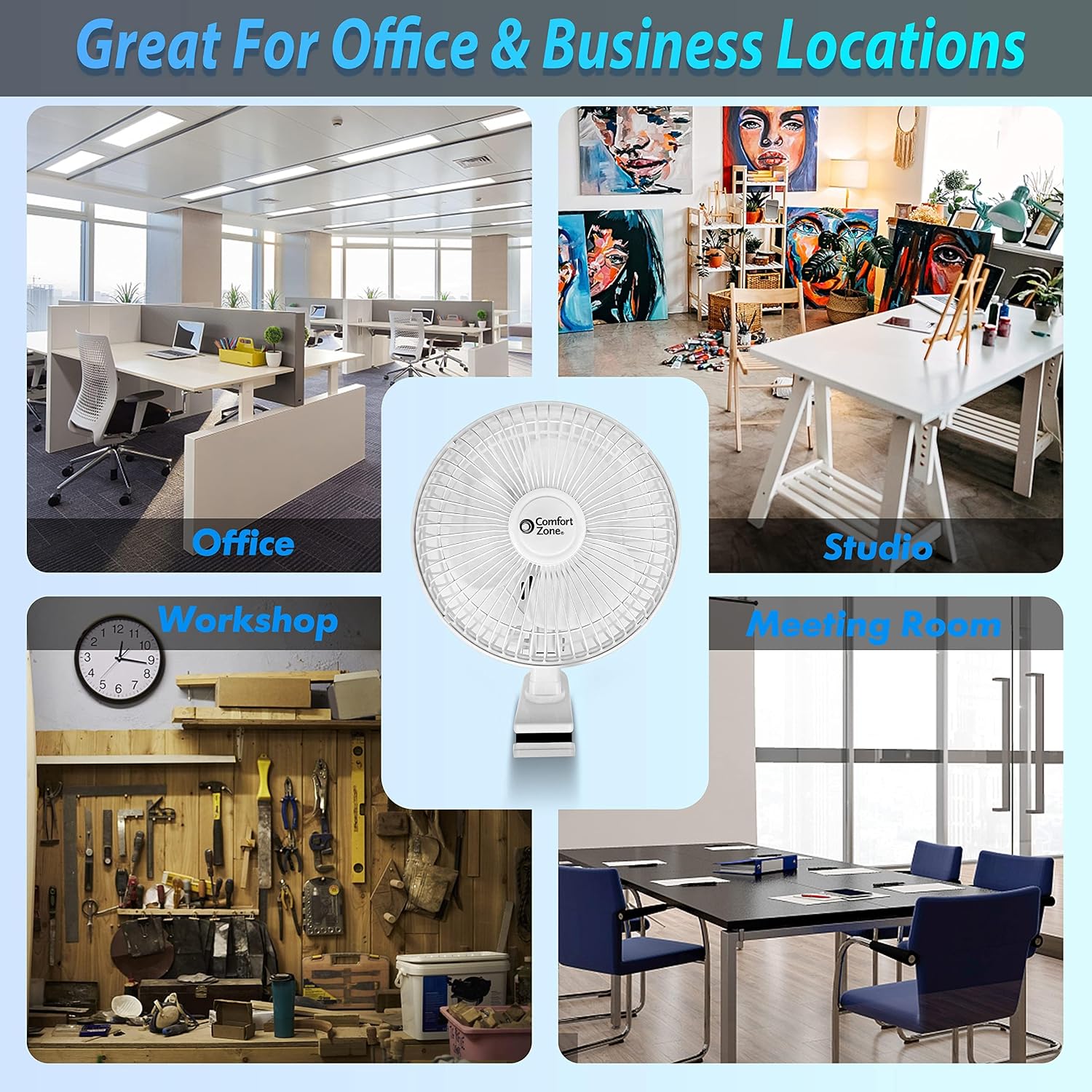 Comfort Zone Portable Clip on Fan with Fully Adjustable Tilt, Electric, 6 inch, Quiet, Indoor, 2 Speed, Mini Desk Fan, Table Fan, Airflow 6.53 ft/sec, Ideal for Home, Bedroom, Dorm & Office, CZ6C