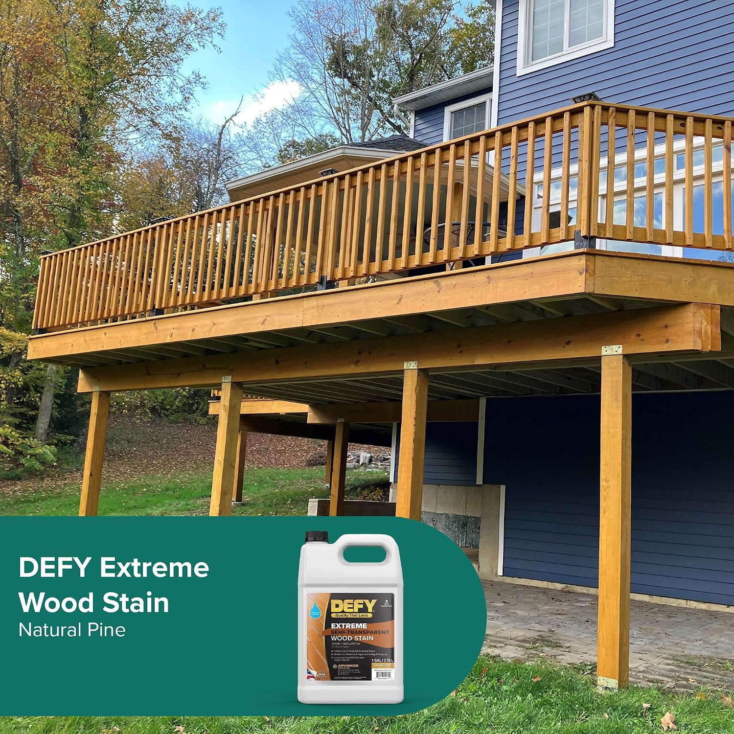 DEFY Extreme Wood Stain and Sealer in One - 1 Gallon Semi-Transparent Waterproof Coating for All Wood Types - Cedar Tone