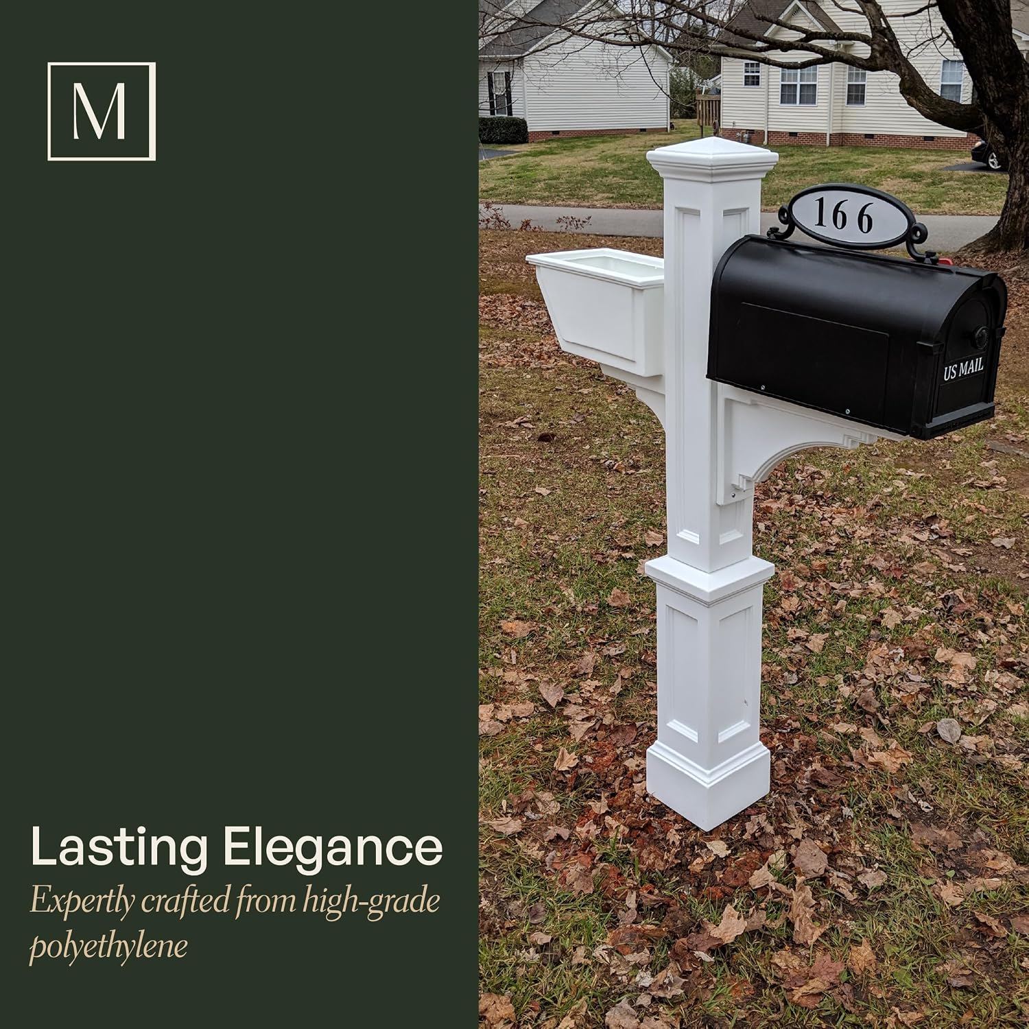 Mayne Westbrook Decorative Mail Post with Planter, White | For post-mount mailboxes, Weather & fade resistant, All season, 15-year warranty