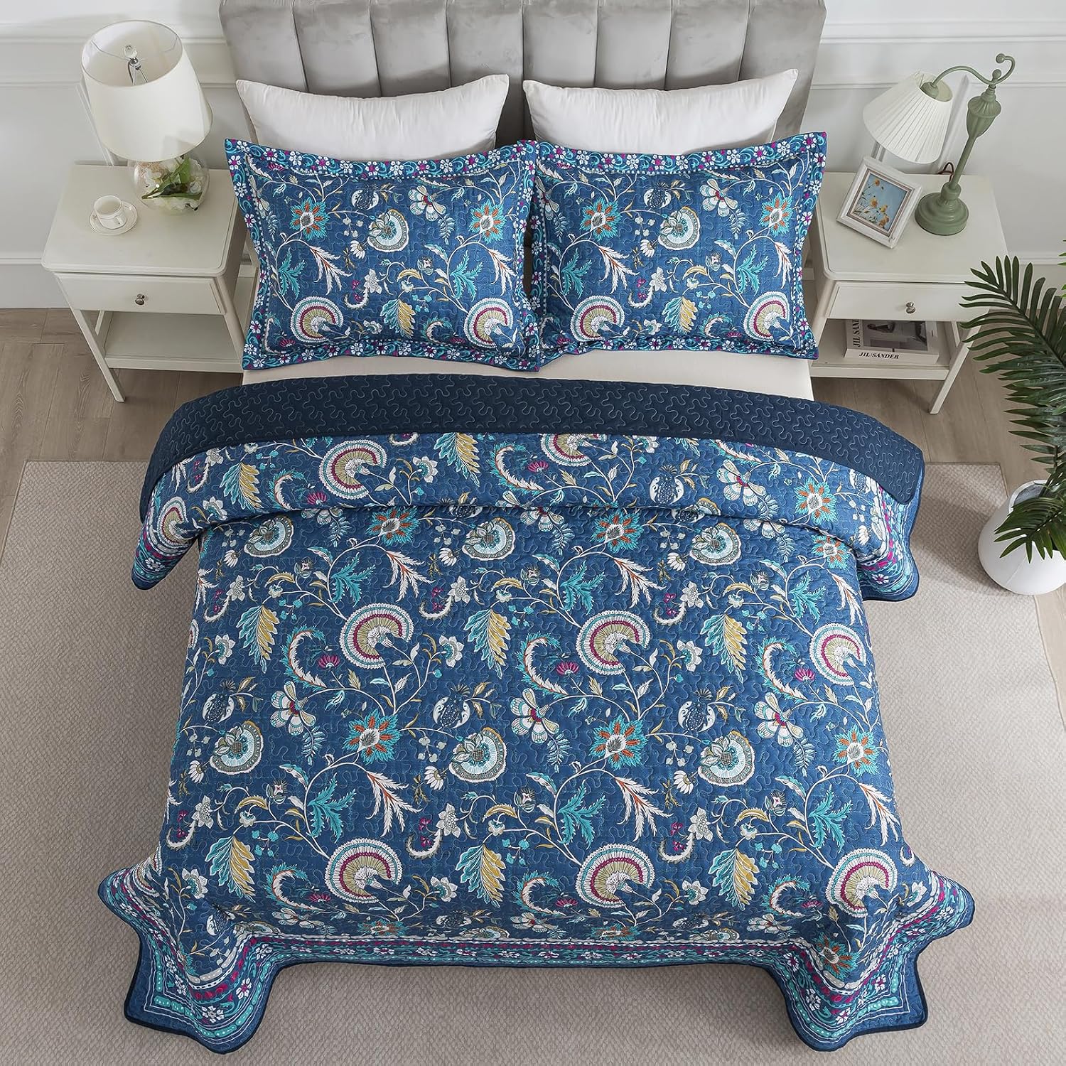 Striped Classical Cotton 3-Piece Patchwork Bedspread Quilt Sets, King Size