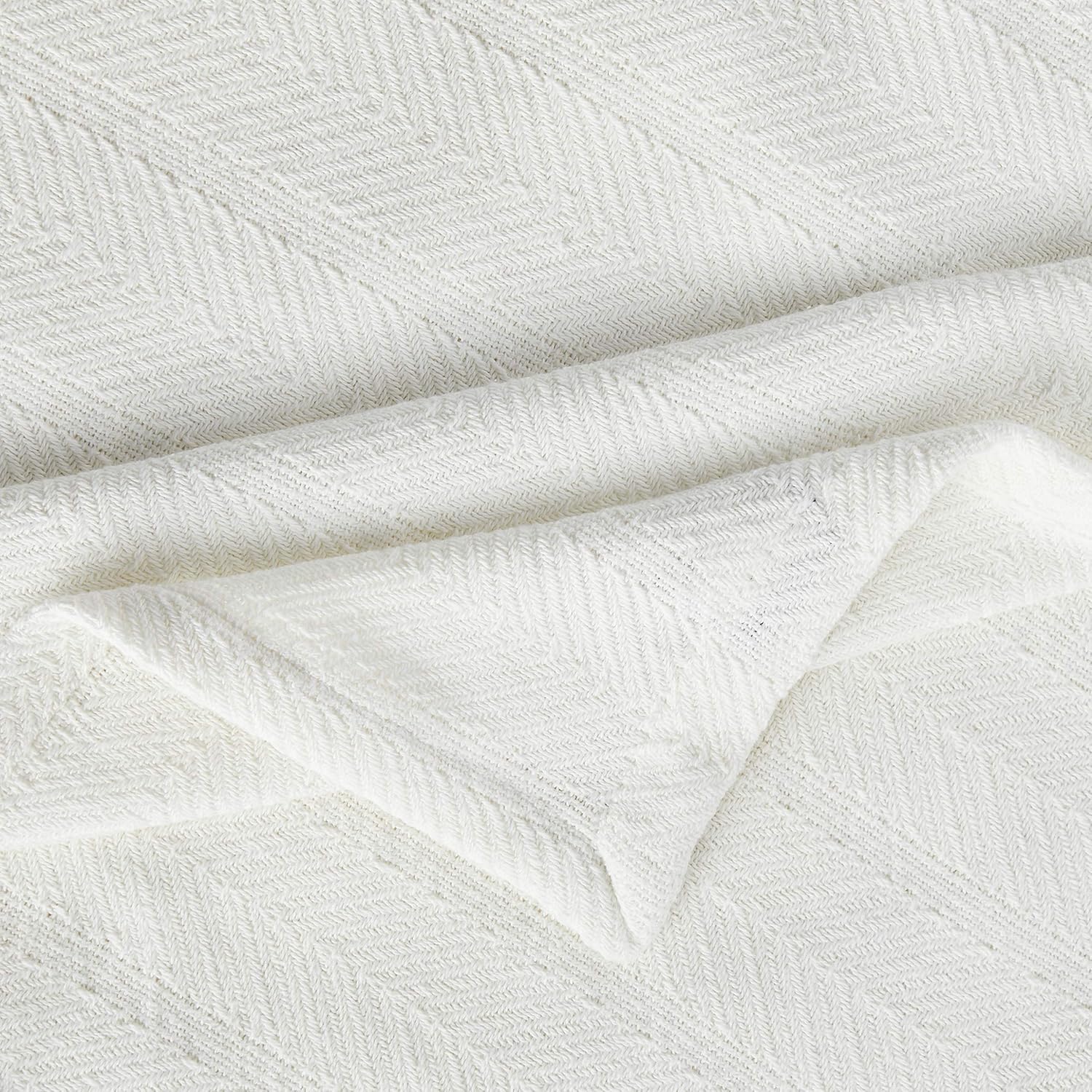 Eddie Bauer - Queen Size Blanket, 100% Soft Cotton Bed Blanket for Year Round Comfort, Throw Blanket for Couch or Bed (Herringbone Blue Stripe)