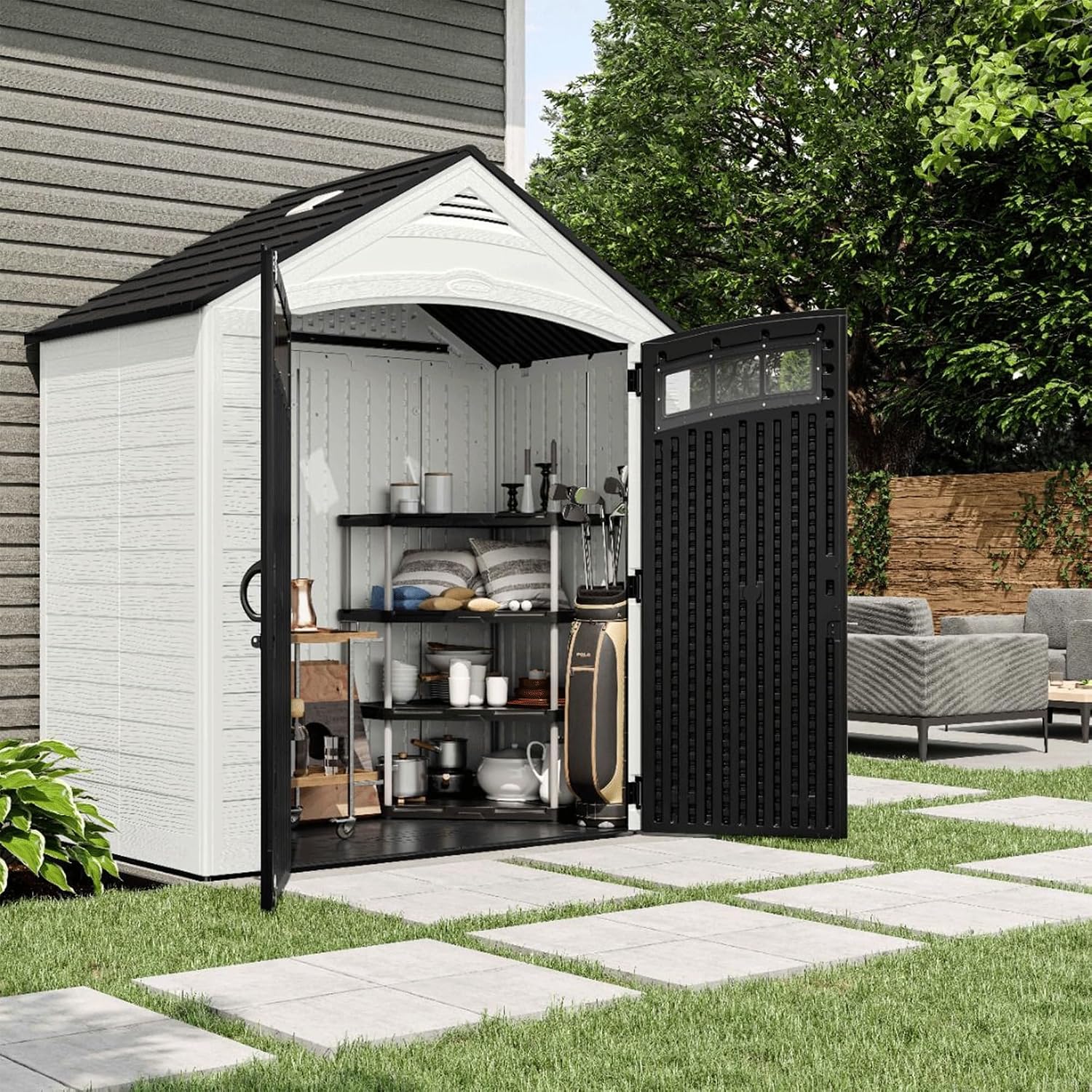 Suncast 7' x 4' Vista Vertical Storage Shed, with Floor, Double Doors