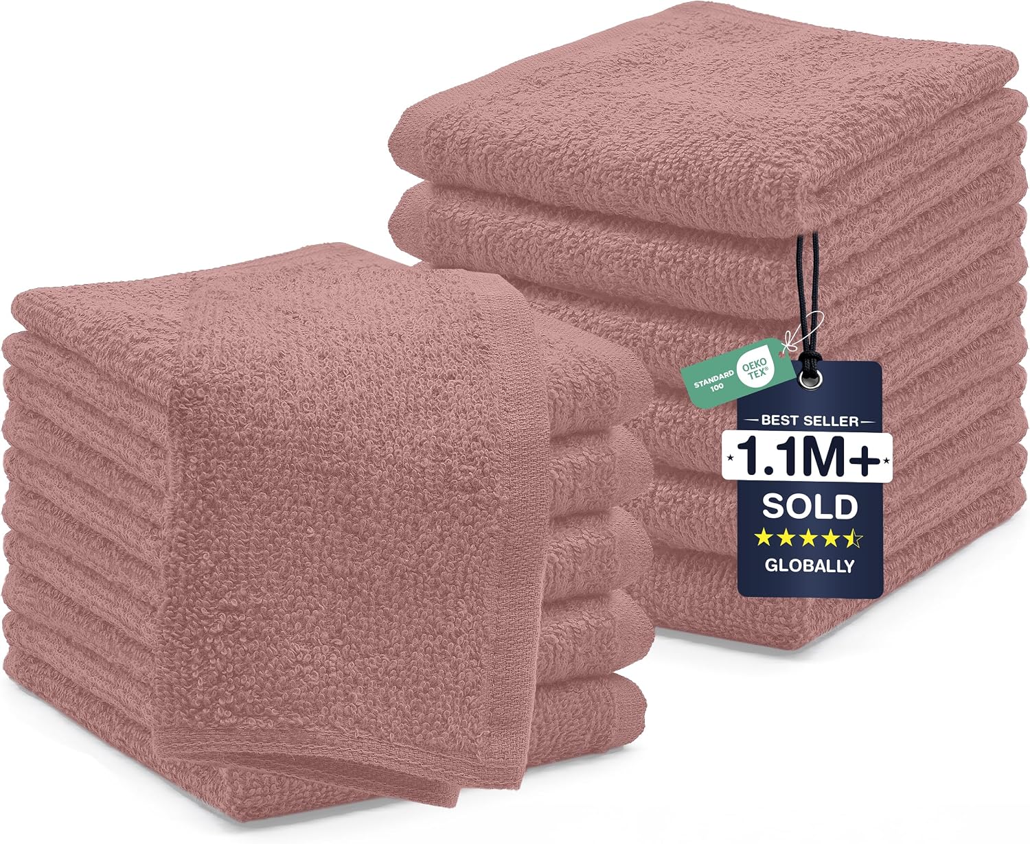 DAN RIVER 24 Pack Cotton Wash Cloths Set for Showering [12x12] White