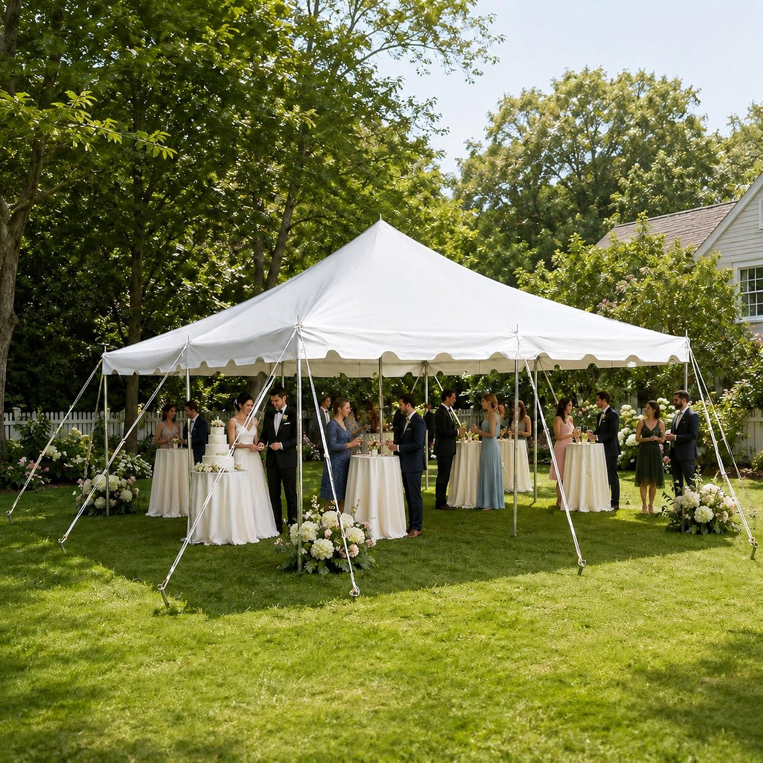 20’ x 20’ Weekender Canopy Pole Tent, Indoor and Outdoor Heavy Duty Easy Up, 80 Person Capacity Tent for Parties, Weddings, and Events, Commercial and Residential Use, PVC White Top | Easy Up Weekender Canopy Tent With 80 Person Capacity - Outdoor Canopi…