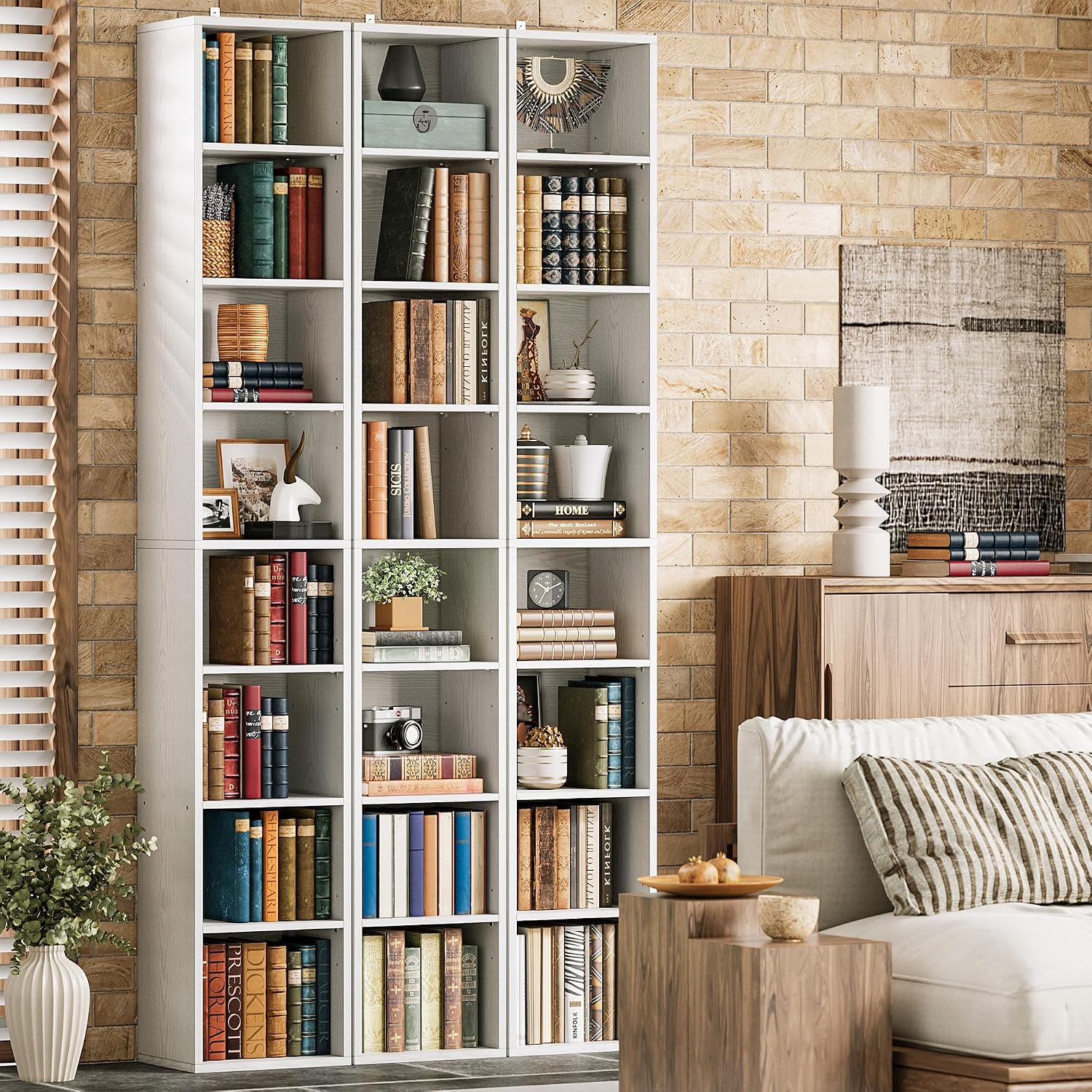 IRONCK Tall Narrow Bookshelf 8 Tiers, Compact Corner Bookcase, Floor Standing Display Storage Shelves 71 in Tall, Easy to Match for Living Room, Office, Study, Bedroom