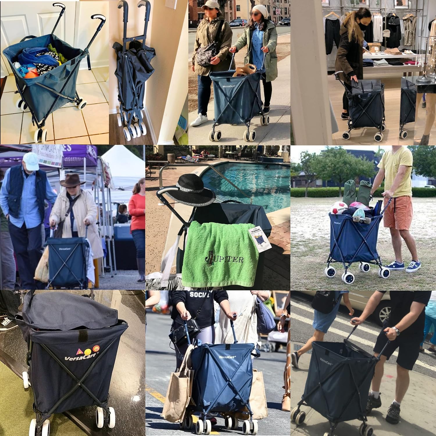 Transit -The Original Patented Folding Shopping and Utility Cart, Water-Resistant Heavy-Duty Canvas with Cover, Double Front Swivel Wheels