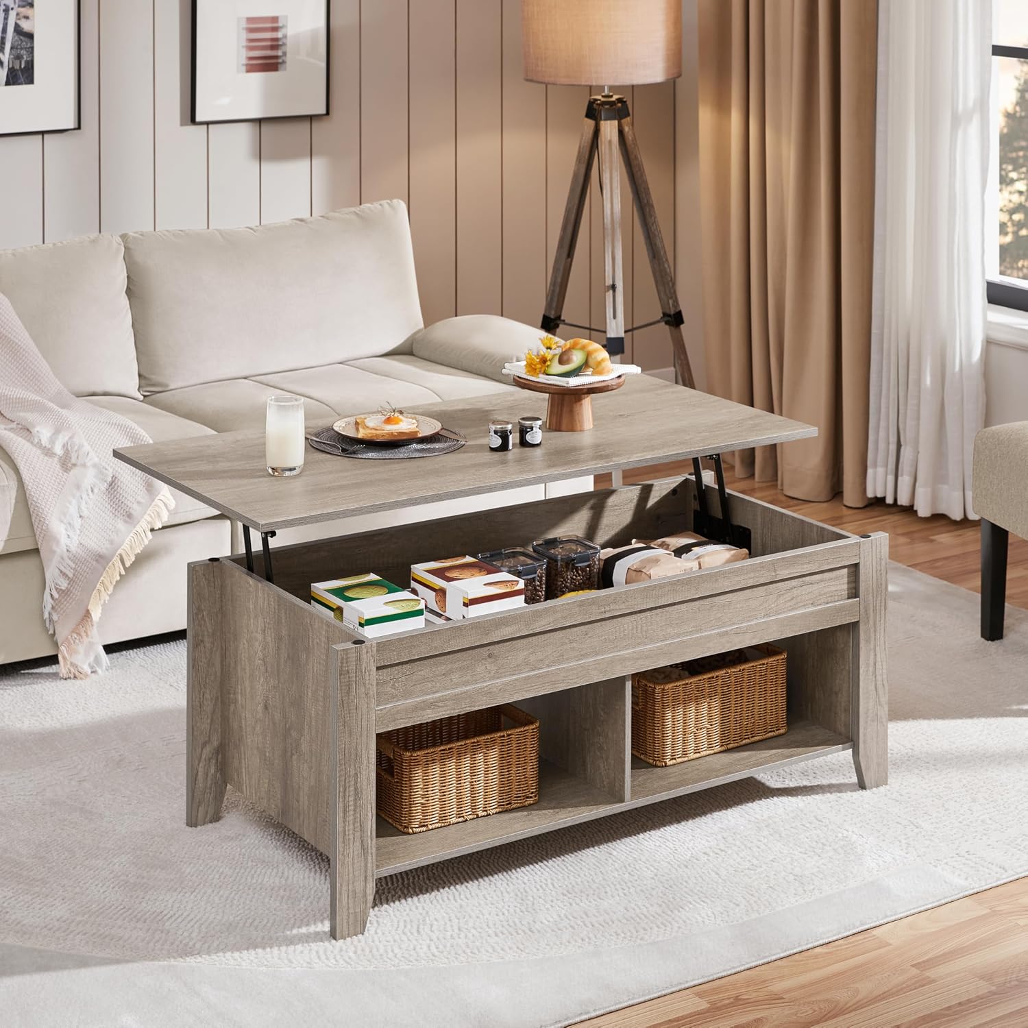 Yaheetech Lift Top Coffee Table with Hidden Storage Compartment Gray 47.5in