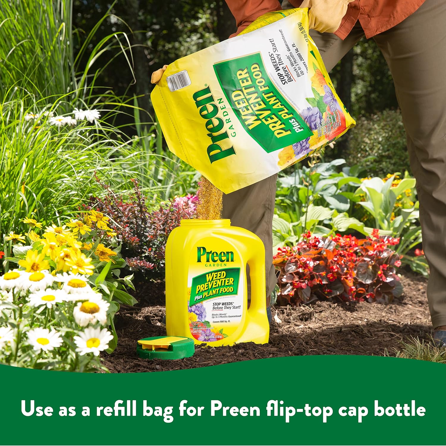 Preen Garden Weed Preventer Plus Plant Food 16 lb. Drum, Covers 2,560 sq ft | Granular All Purpose Fertilizer with Pre Emergent Weed Control for Gardens – Prevents Weeds and Feeds Plants
